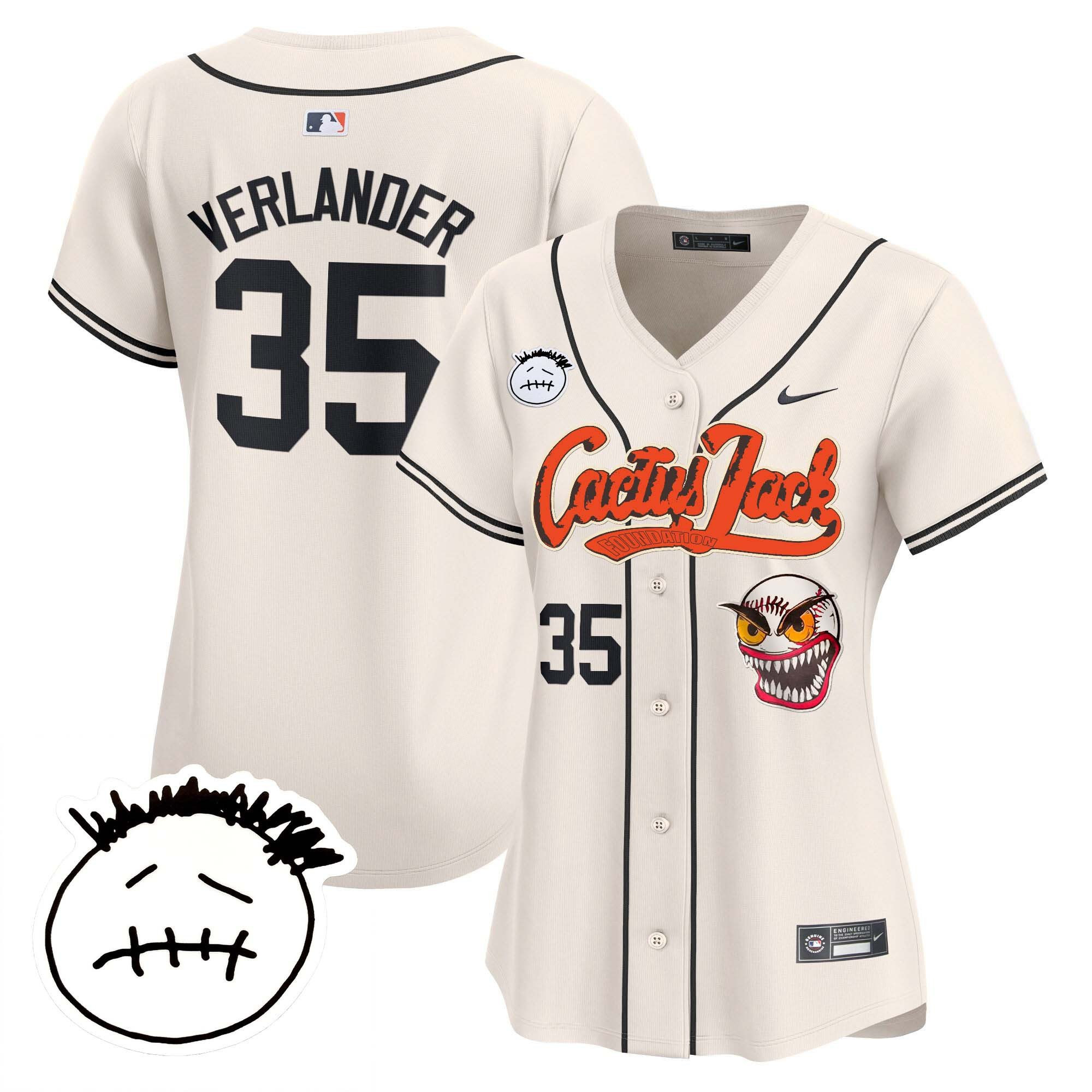 Justin Verlander 35 Houston Astros Cactus Jack Patch V3 Cream MLB Jersey Women's