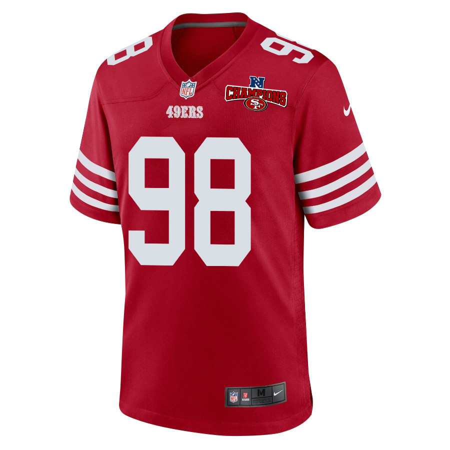 Javon Hargrave 98 San Francisco 49ers NFC Champions Patch Game Scarlet NFL Jersey Men's