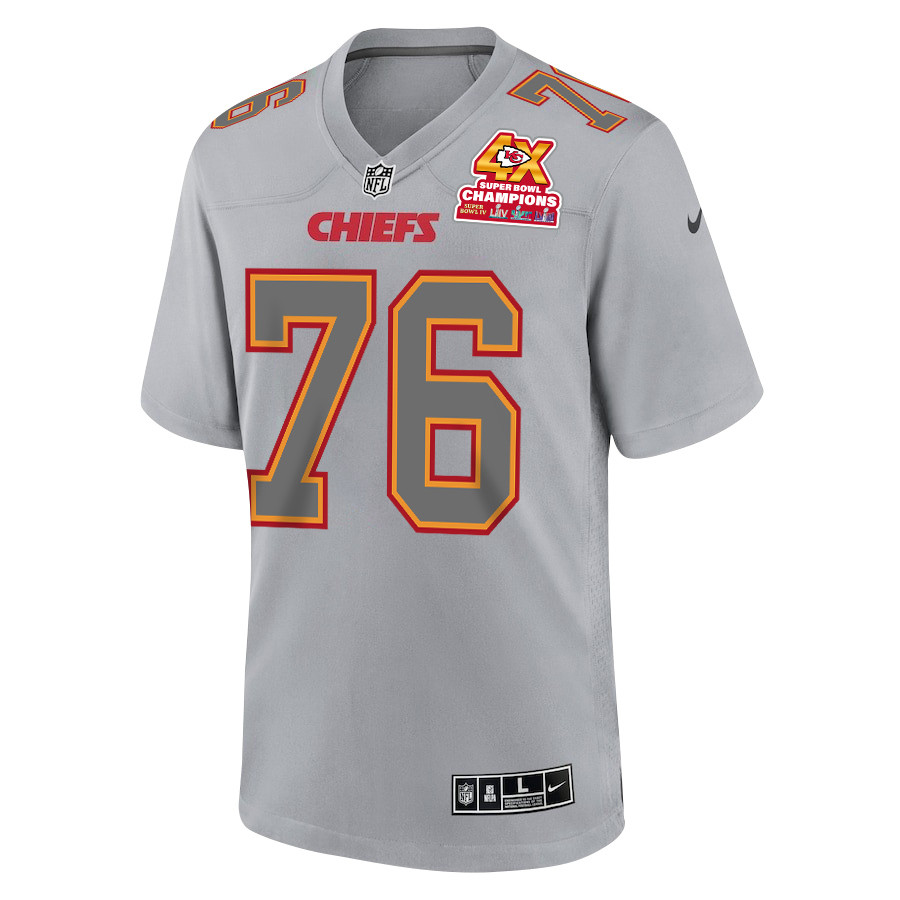 Prince Tega Wanogho 76 Kansas City Chiefs Super Bowl LVIII Champions 4X Atmosphere Fashion Game Gray NFL Jersey Men's
