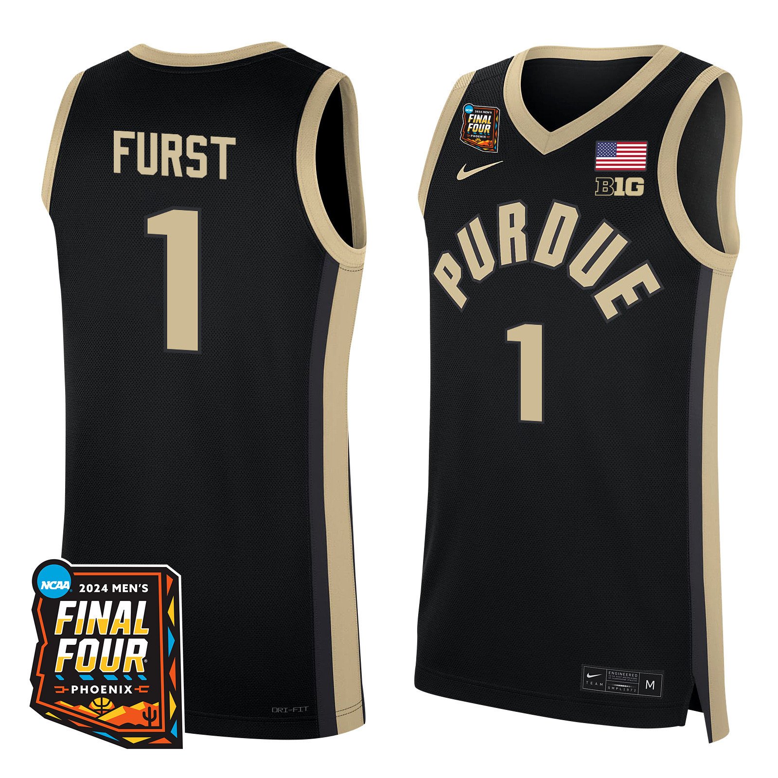 Caleb Furst Purdue 2024 Final Four Patch Blac White NCAA Jersey Men's
