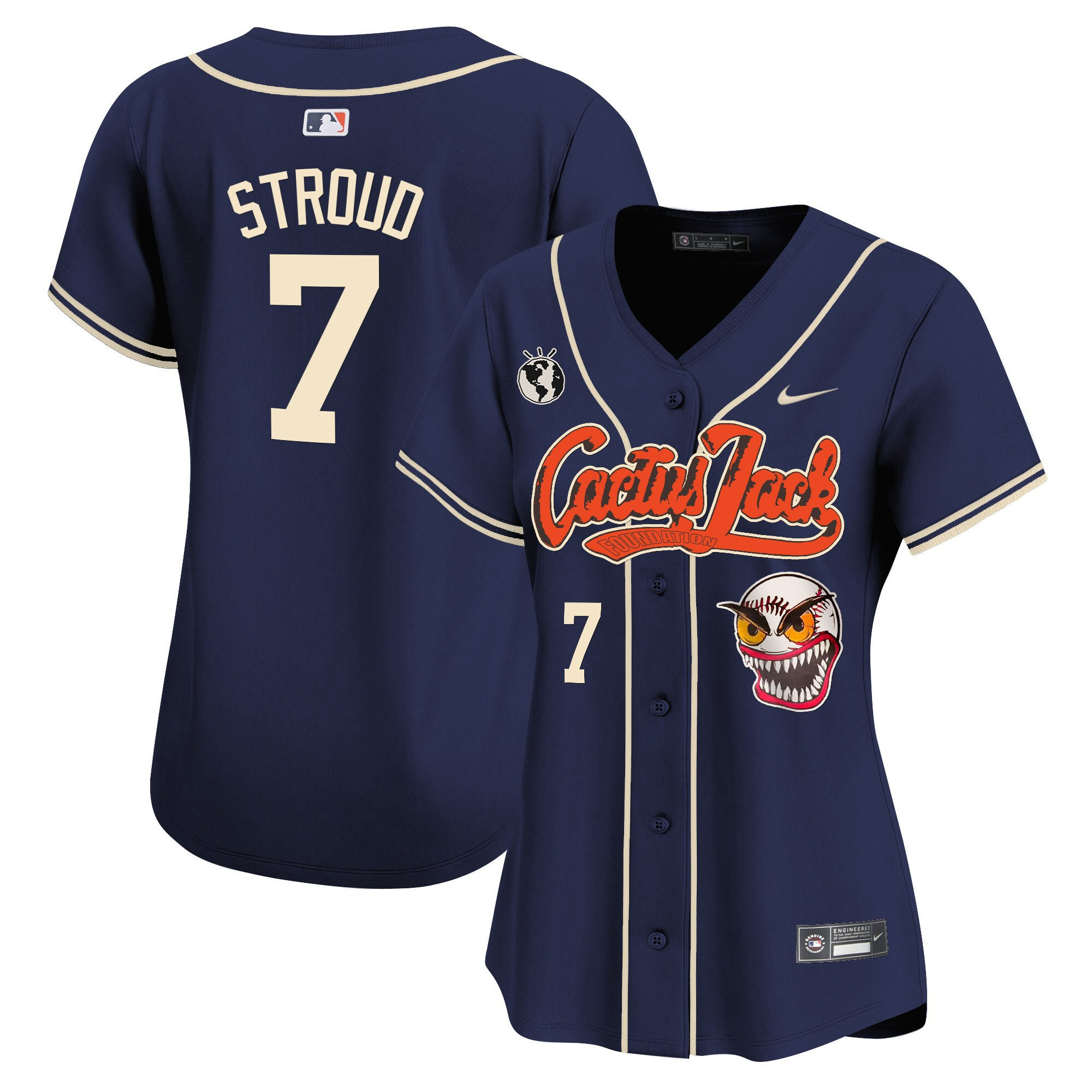 CJ Stroud 7 Houston Astros Cactus Jack Patch Navy MLB Jersey Women's