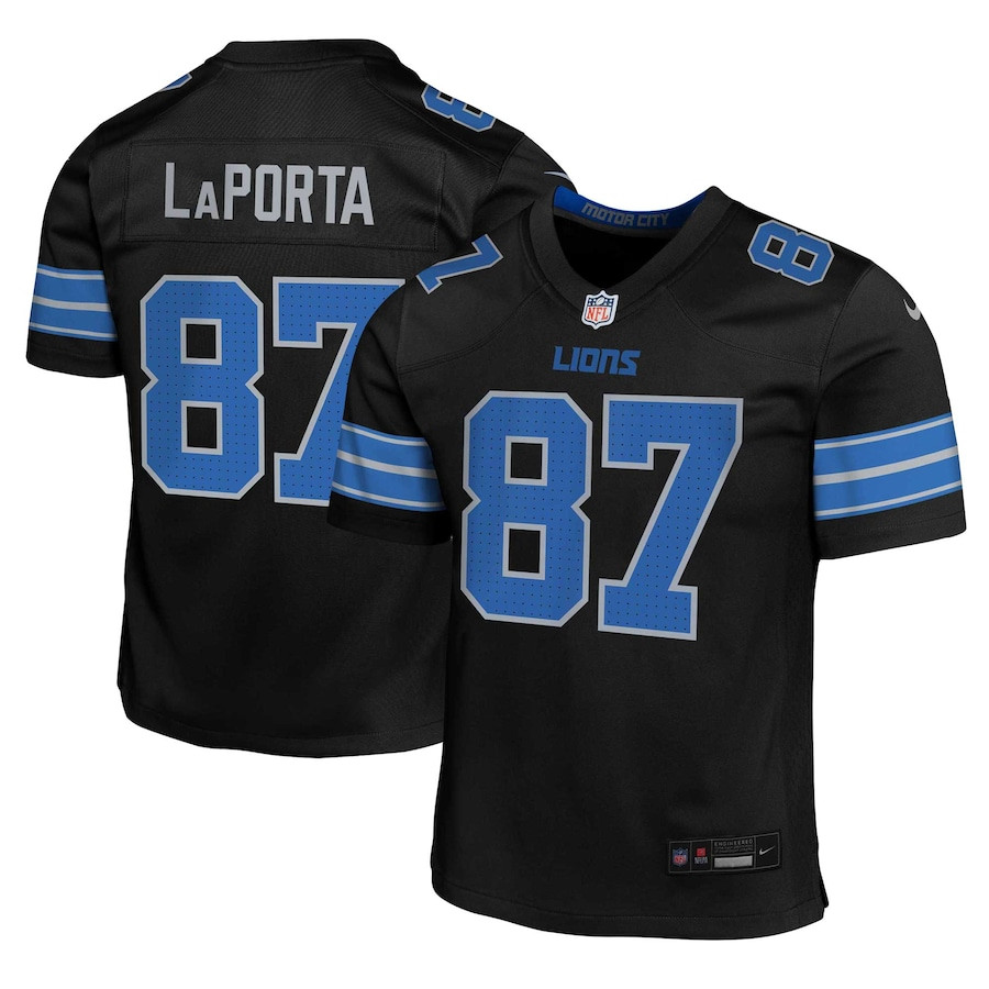 Sam LaPorta 87 Detroit Lions Alternate Player Game Black NFL Jersey Youth