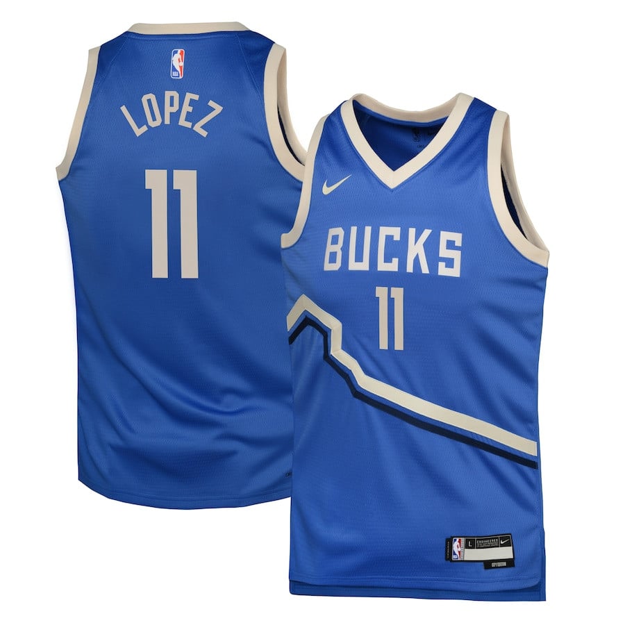 Brook Lopez 11 Milwaukee Bucks 2024/25 Swingman Playe City Edition Royal NBA Jersey Youth