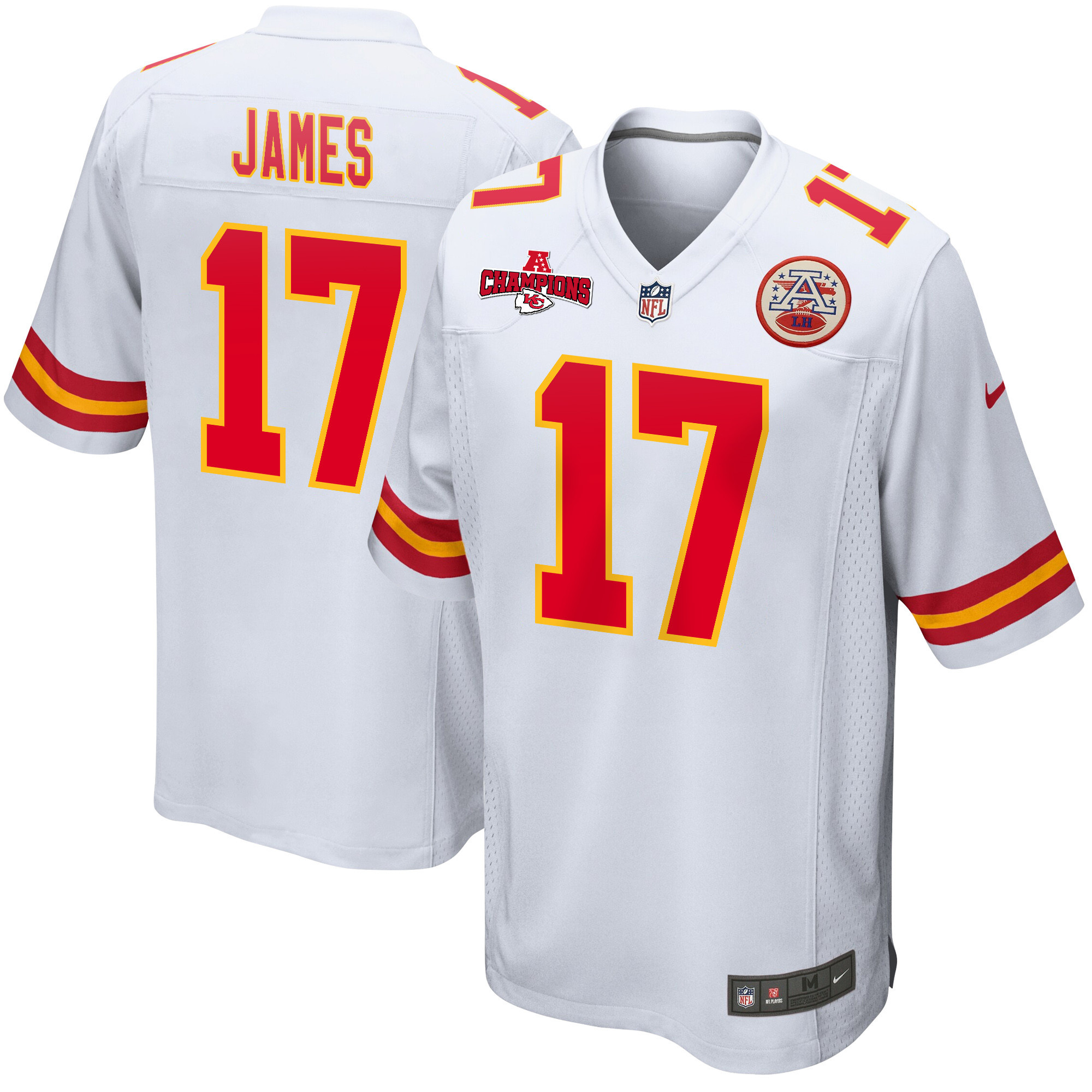 Richie James 17 Kansas City Chiefs AFC Champions Patch Game White NFL Jersey Men's