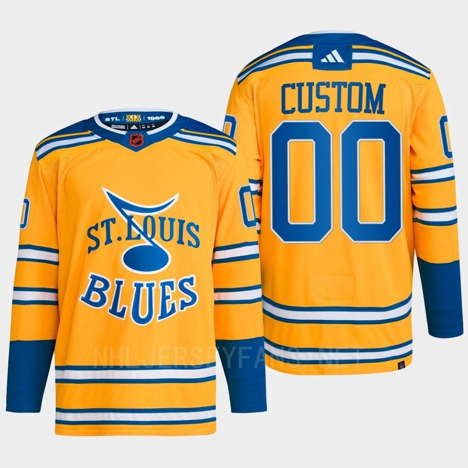 Custom 00 Reverse Retro 2.0 2022 St. Louis Blues Yellow Primegreen NHL Jersey Men's