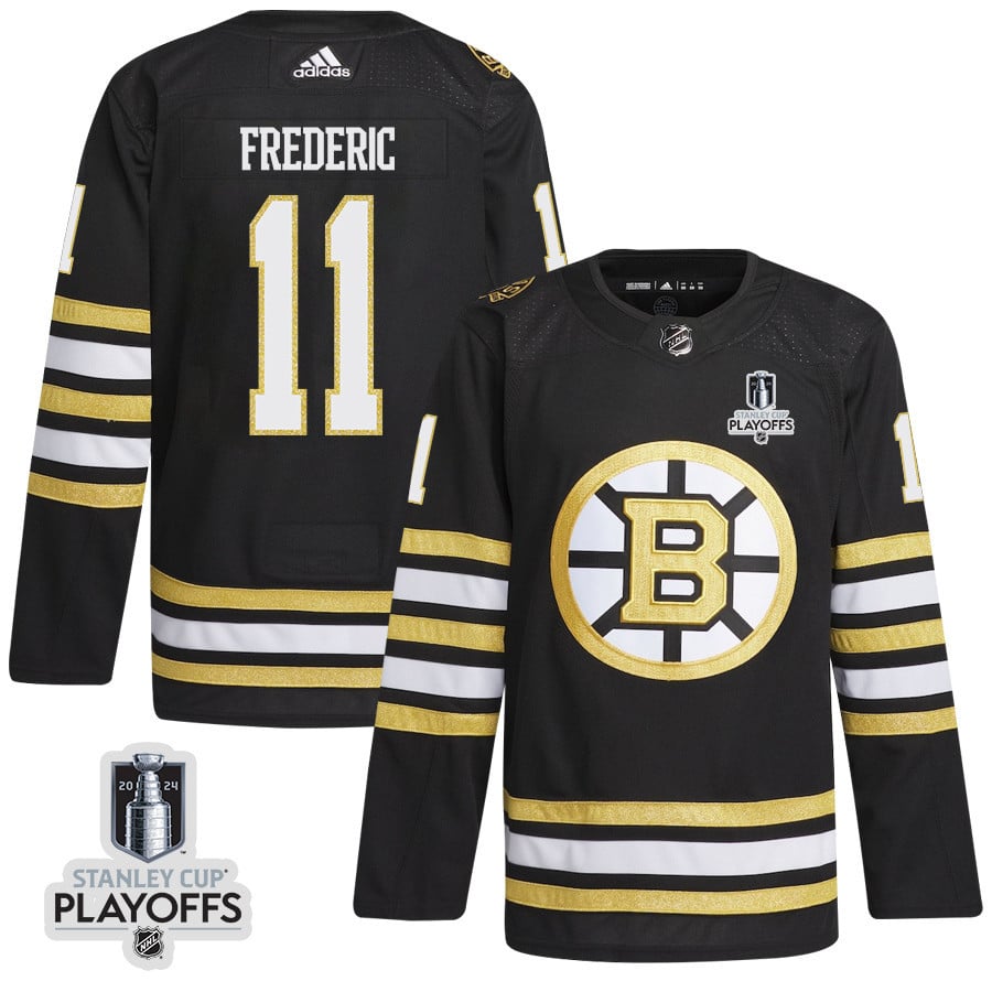 Trent Frederic 11 Boston Bruins 2024 Playoffs Patch Home Black NHL Jersey Men's