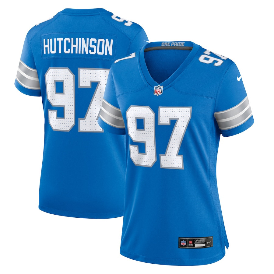 Aidan Hutchinson 97 Detroit Lions Team Game Blue NFL Jersey Women's