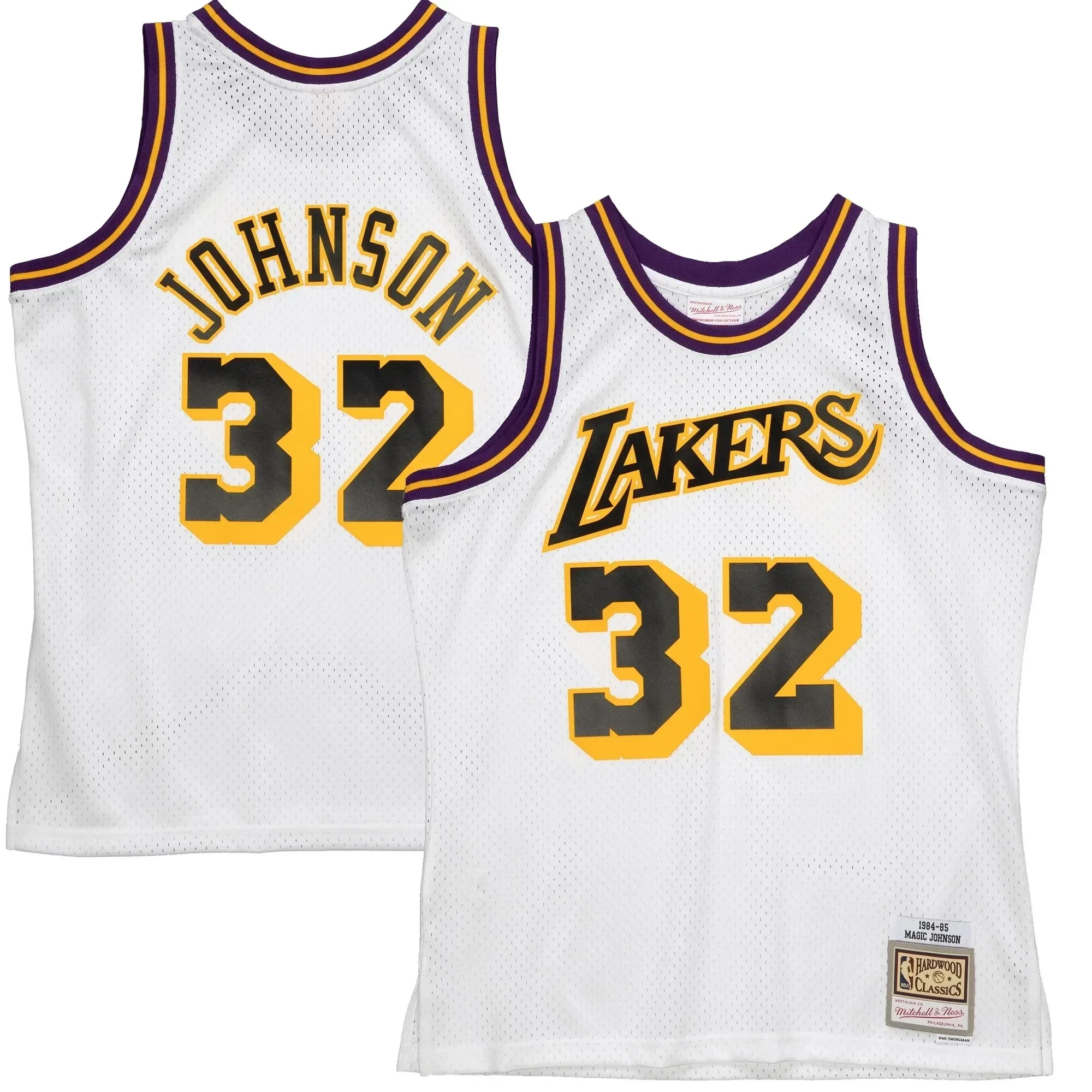 Magic Johnson Los Angeles Lakers Mitchell Ness 1984-85 Hardwood Classics Reload 2.0 Swingman White NBA Jersey Men's