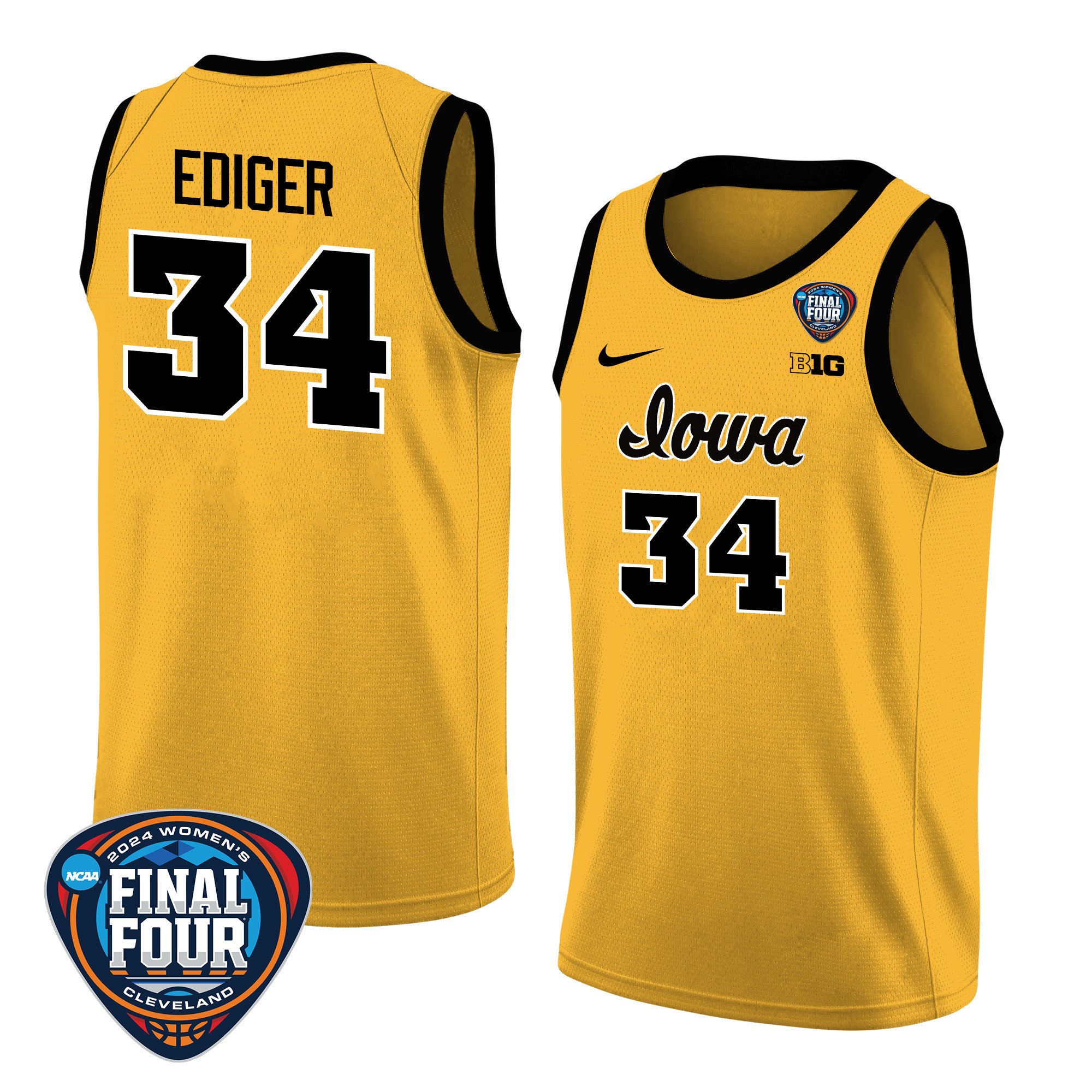 AJ Ediger 34 Iowa Hawkeyes 2024 Final Four Patch Unisex NCAA Jersey Unisex