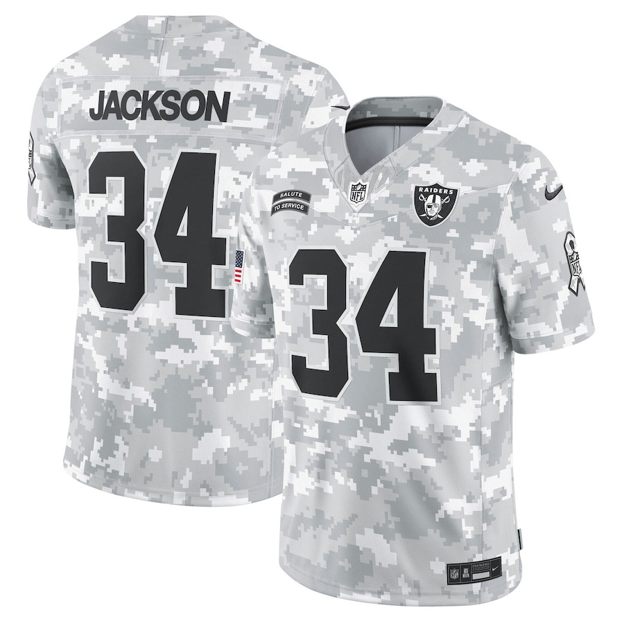 Bo Jackson 34 Las Vegas Raiders 2024 Salute to Service Retired Player Limited Arctic Camo NFL Jersey Men's