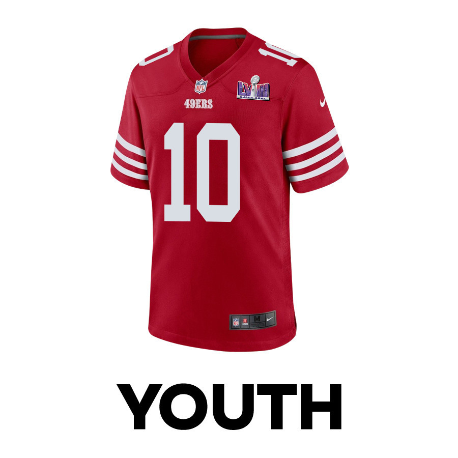 Ronnie Bell 10 San Francisco 49ers Super Bowl LVIII Patch Game Scarlet NFL Jersey Youth