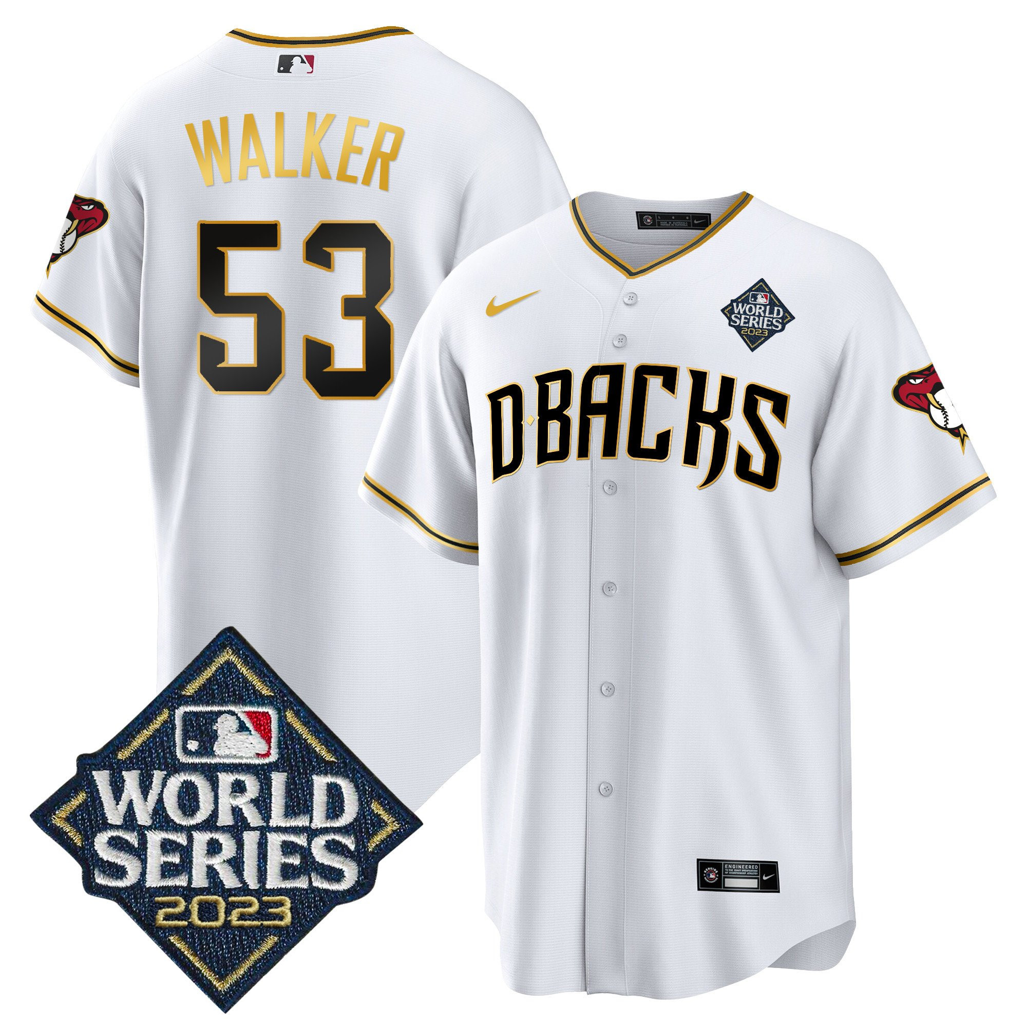 Christian Walker 53 Arizona Diamondbacks 2023 World Series White Gold MLB Jersey Men's