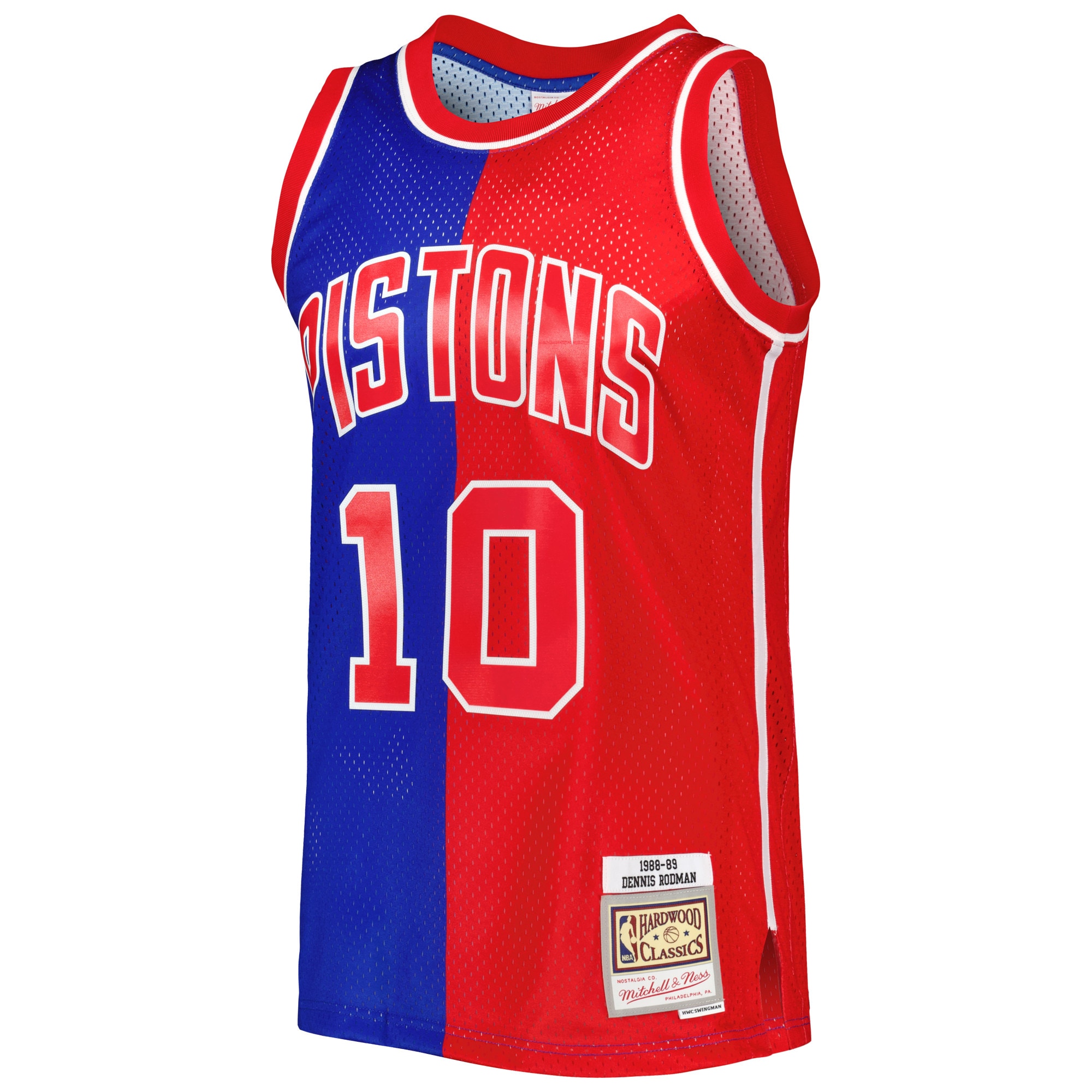 Mitchell Ness Dennis Rodman Blue/Red Detroit Pistons Hardwood Classics 1988/89 Split Swingman NBA Jersey Men's
