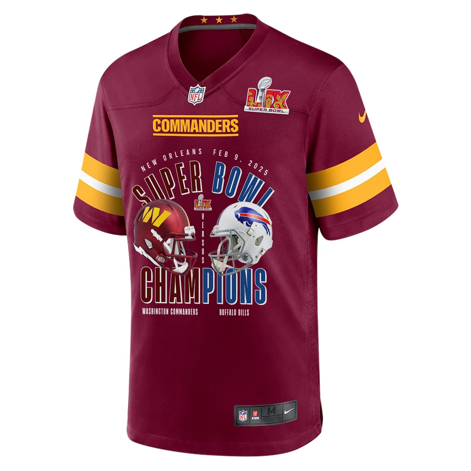 Washington Commanders Vs. Buffalo Bills Super Bowl LIX Game Custom Burgundy NFL Jersey Men's