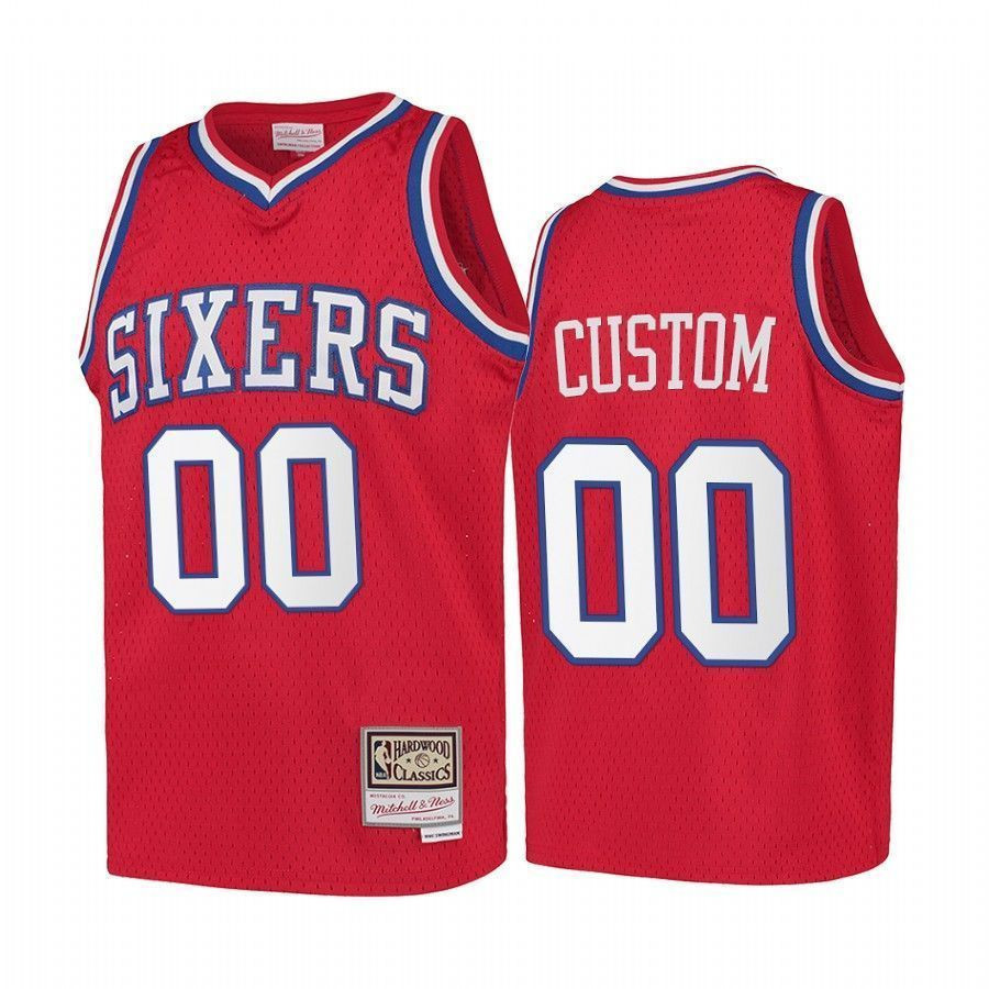 Custom Philadelphia 76ers Hardwood Classics Kids Red NBA Jersey Youth