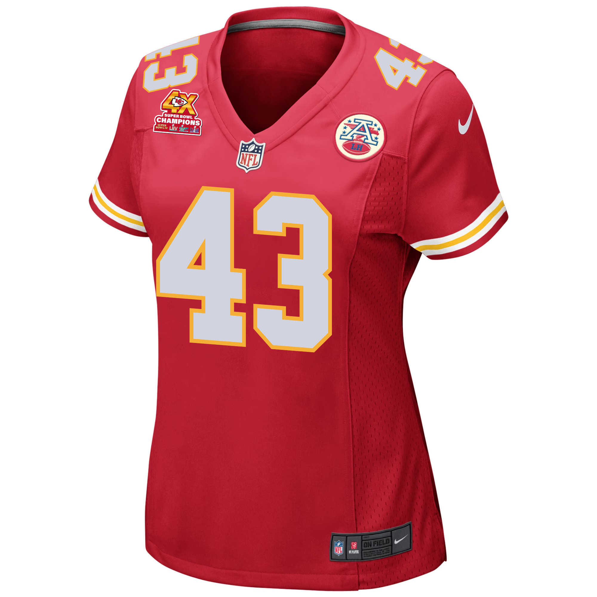 Jack Cochrane 43 Kansas City Chiefs Super Bowl LVIII Champions 4X Game Red NFL Jersey Women's