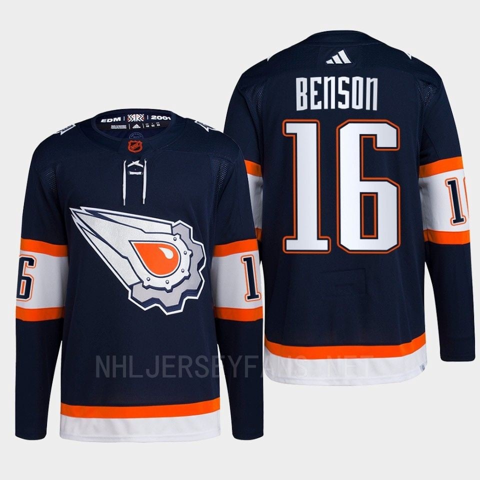 Edmonton Oilers Tyler Benson 16 Navy Primegreen Reverse Retro 2.0 2022 NHL Jersey Men's