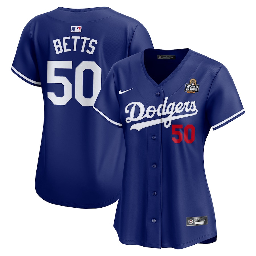 Mookie Betts 50 Los Angeles Dodgers 2024 World Series Alternate Limited Royal MLB Jersey Women's