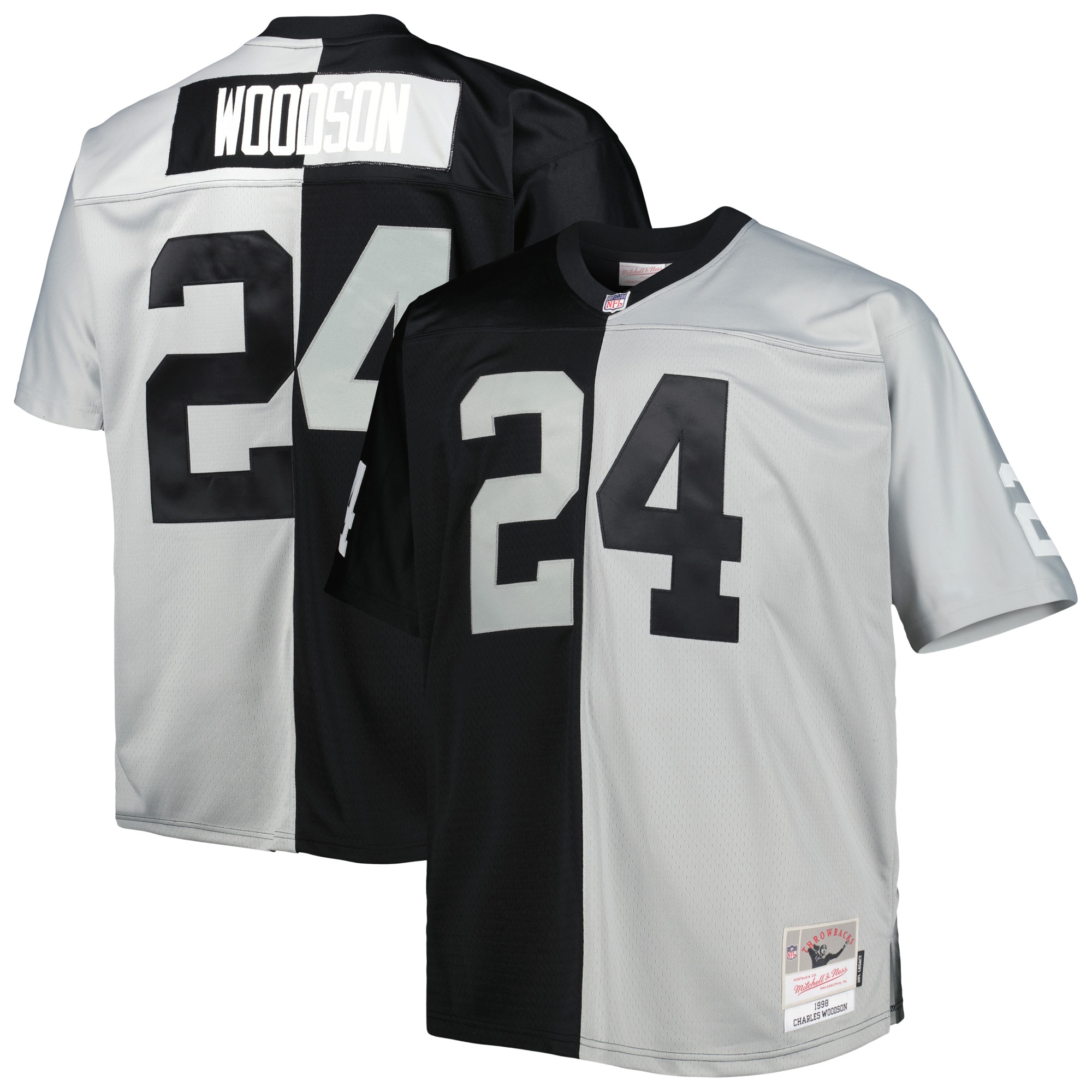 Las Vegas Raiders Charles Woodson Mitchell Ness Black/Silver Big Tall Split Legacy Retired Player NFL Jersey Men's