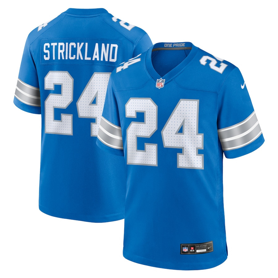 Loren Strickland 24 Detroit Lions Team Game Blue NFL Jersey Men's