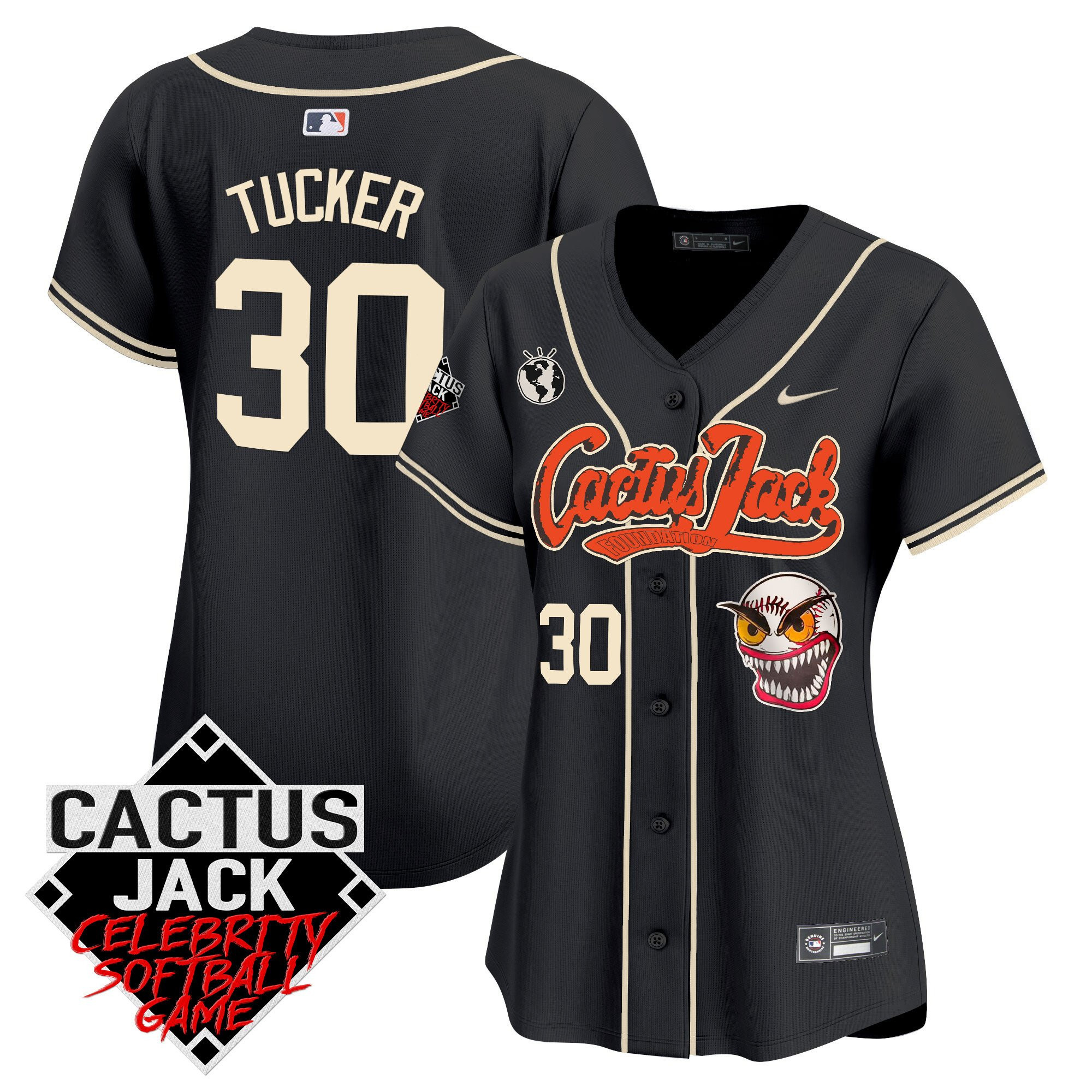 Kyle Tucker 30 Houston Astros Cactus Jack Celebrity Softball Game Patch Black MLB Jersey Women's