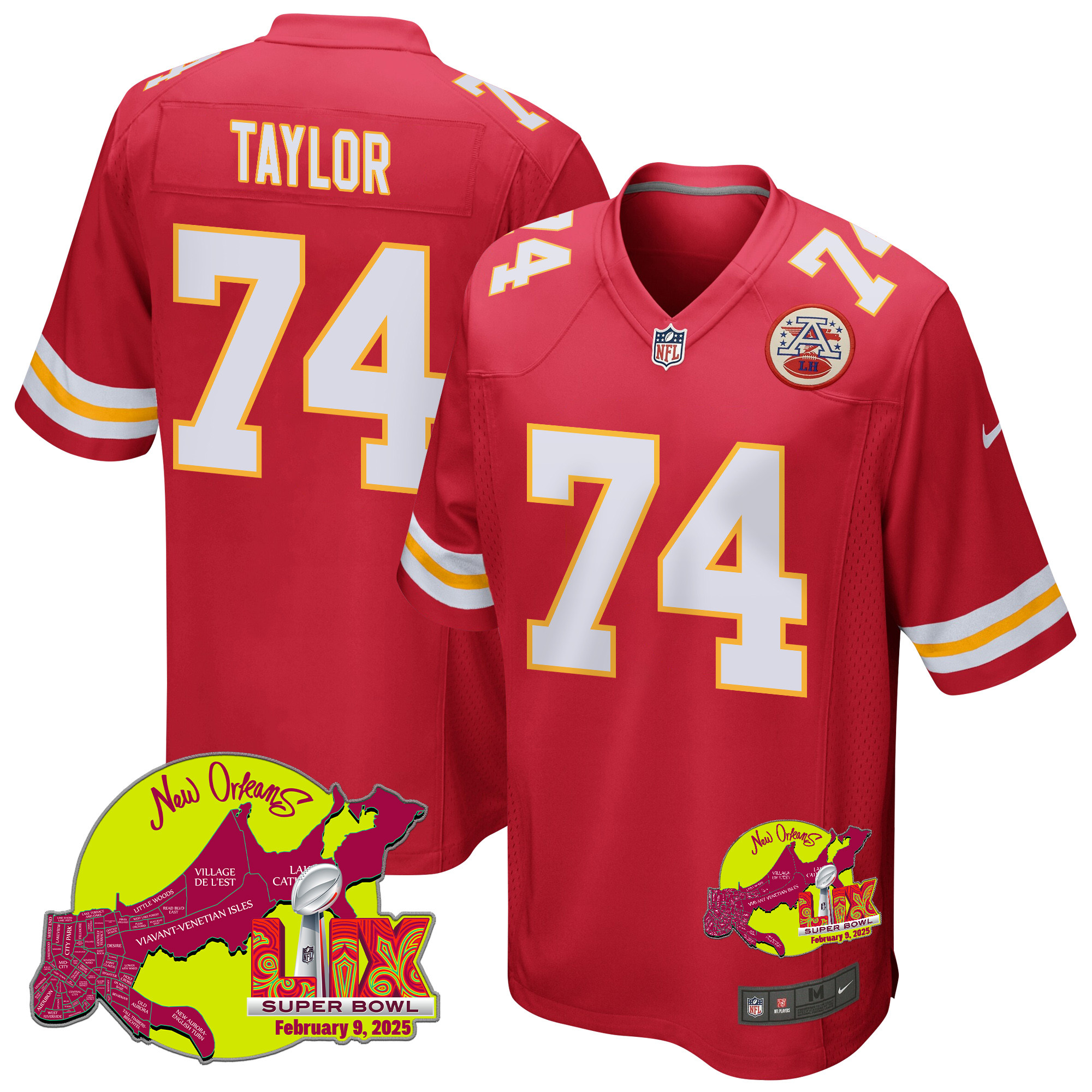 Jawaan Taylor 74 Kansas City Chiefs Super Bowl LIX New Orleans Patch Game Red NFL Jersey Men's
