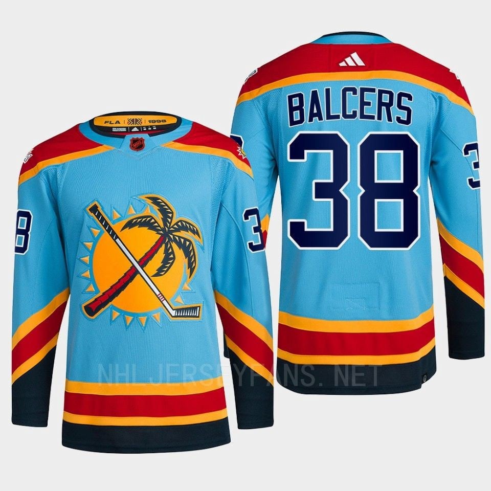 Florida Panthers 2022 Reverse Retro 2.0 Rudolfs Balcers 38 Blue Primegreen NHL Jersey Men's