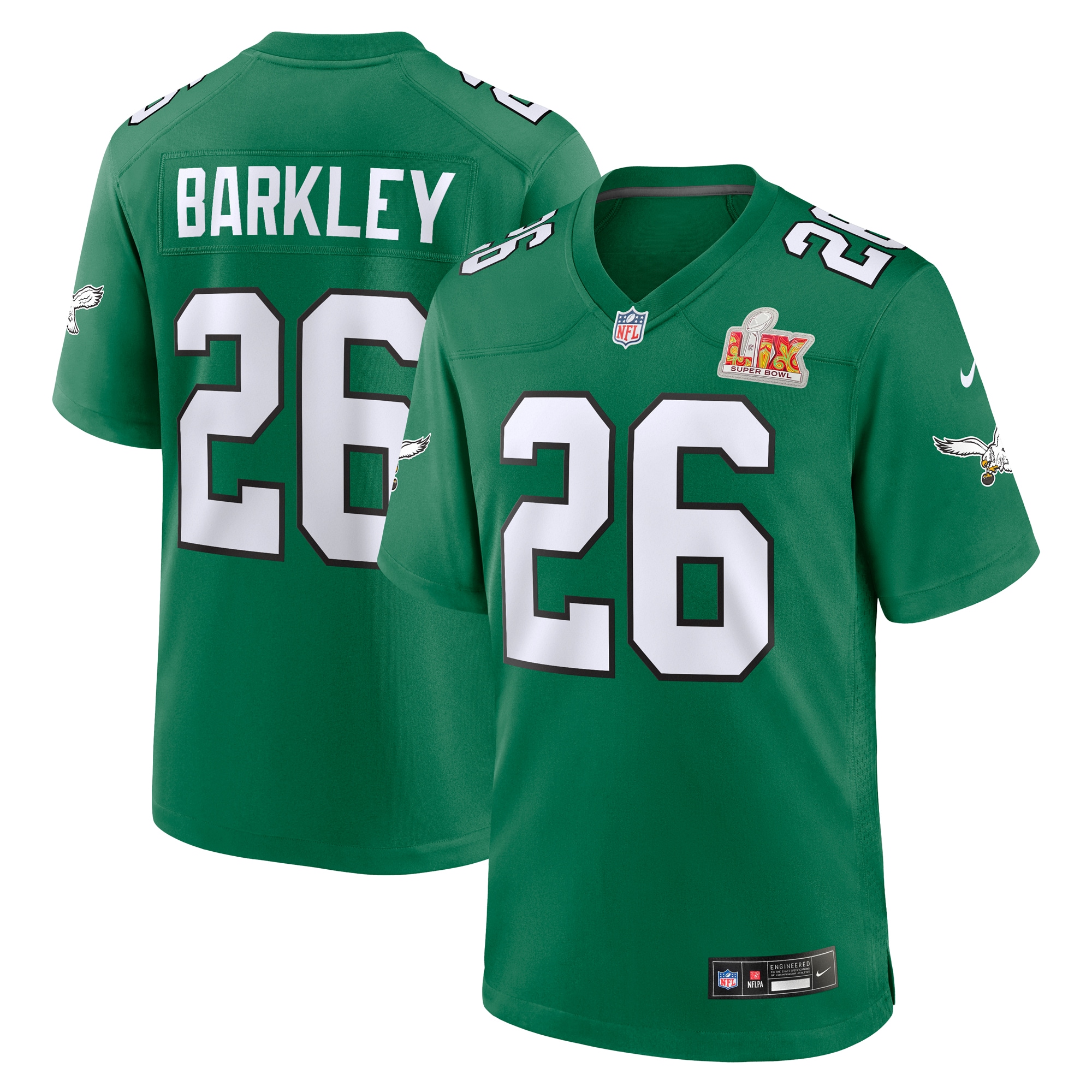 Philadelphia Eagles Saquon Barkley Kelly Green Super Bowl LIX 2nd Alternate Game NFL Jersey Men's
