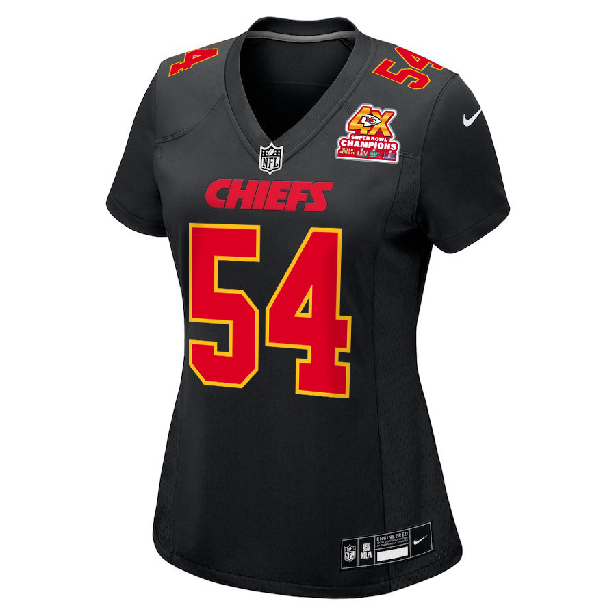 Leo Chenal 54 Kansas City Chiefs Super Bowl LVIII Champions 4X Fashion Game Carbon Black NFL Jersey Women's