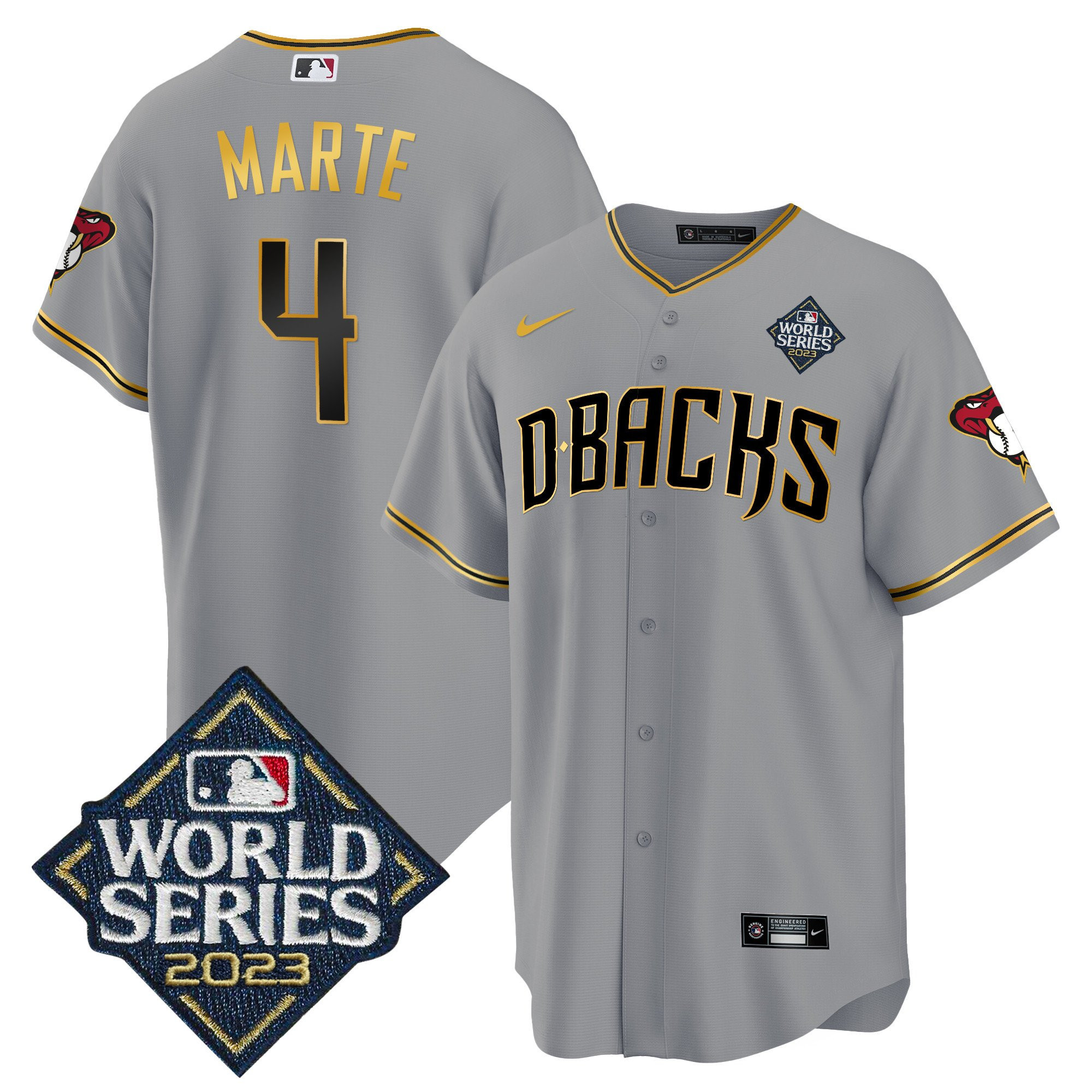 Ketel Marte 4 Arizona Diamondbacks 2023 World Series Gray Gold MLB Jersey Men's