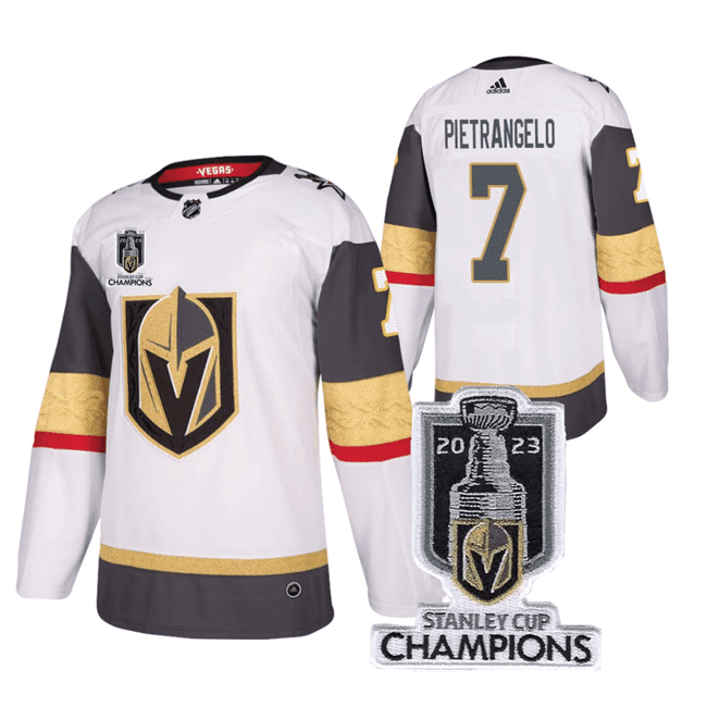 Alex Pietrangelo 7 Vegas Golden Knights 2023 Stanley Cup Champions Patch Breakaway White NHL Jersey Men's