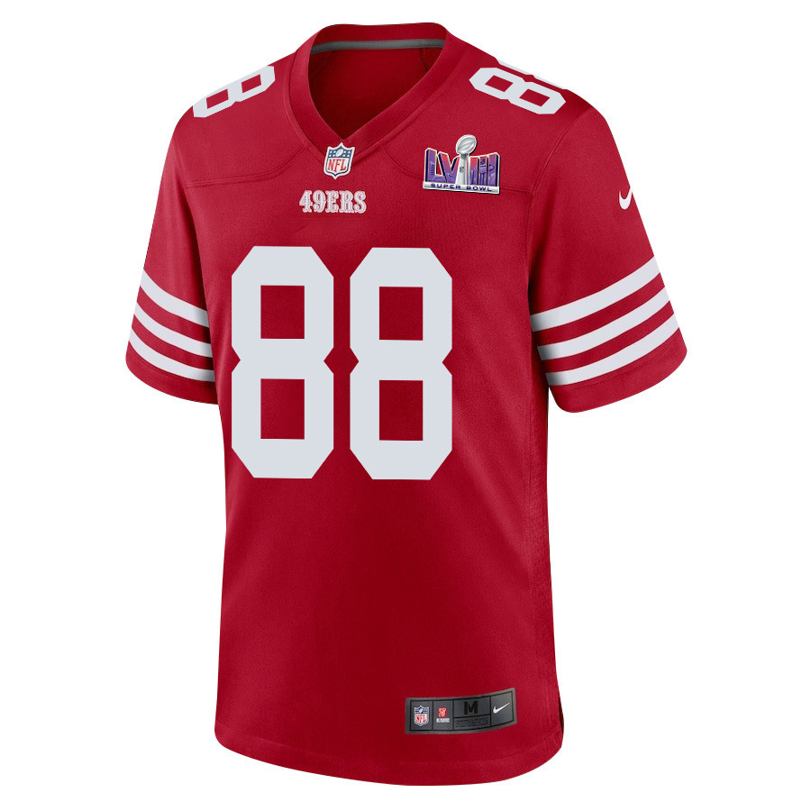 Jake Tonges 88 San Francisco 49ers Super Bowl LVIII Patch Game Scarlet NFL Jersey Men's
