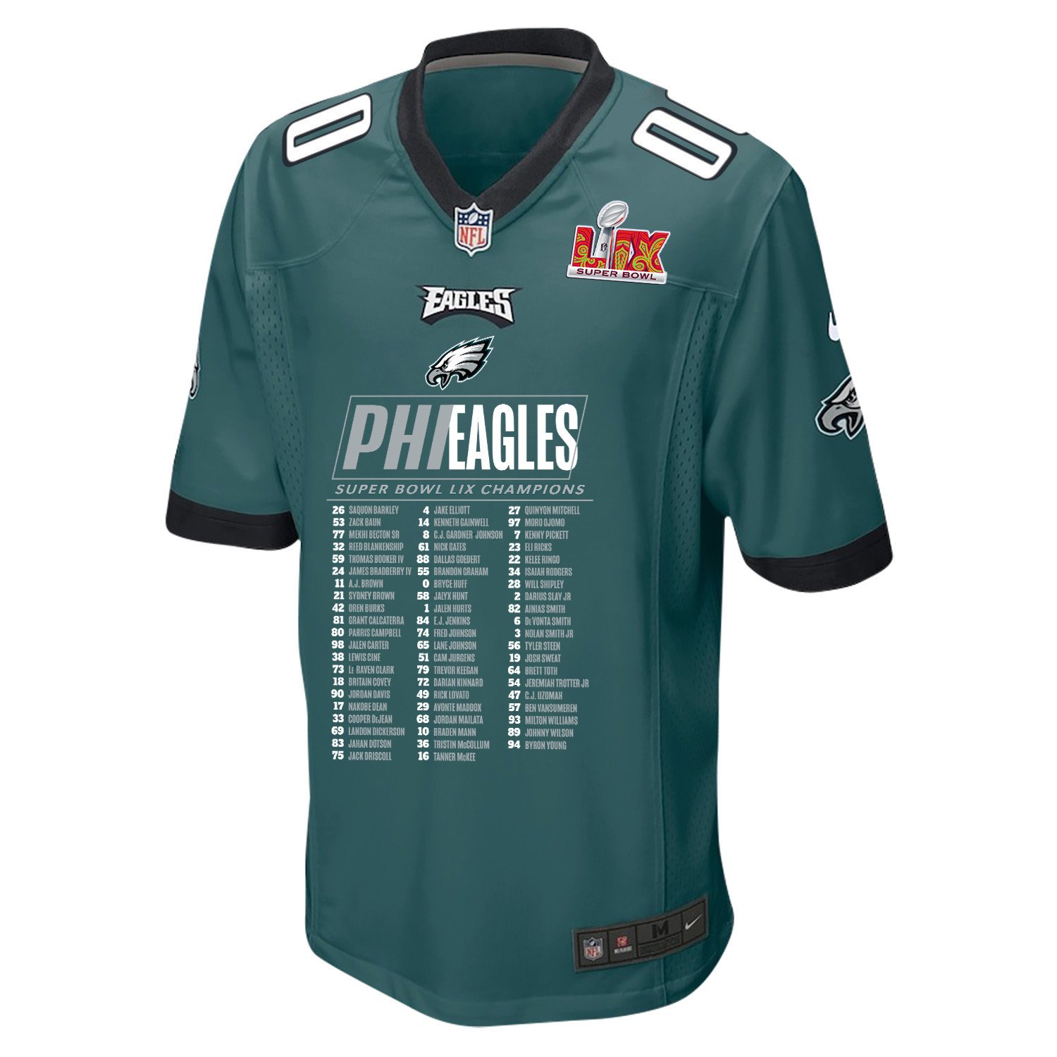 Philadelphia Eagles Super Bowl LIX Eagles Roster Game Midnight Green NFL Jersey Men's