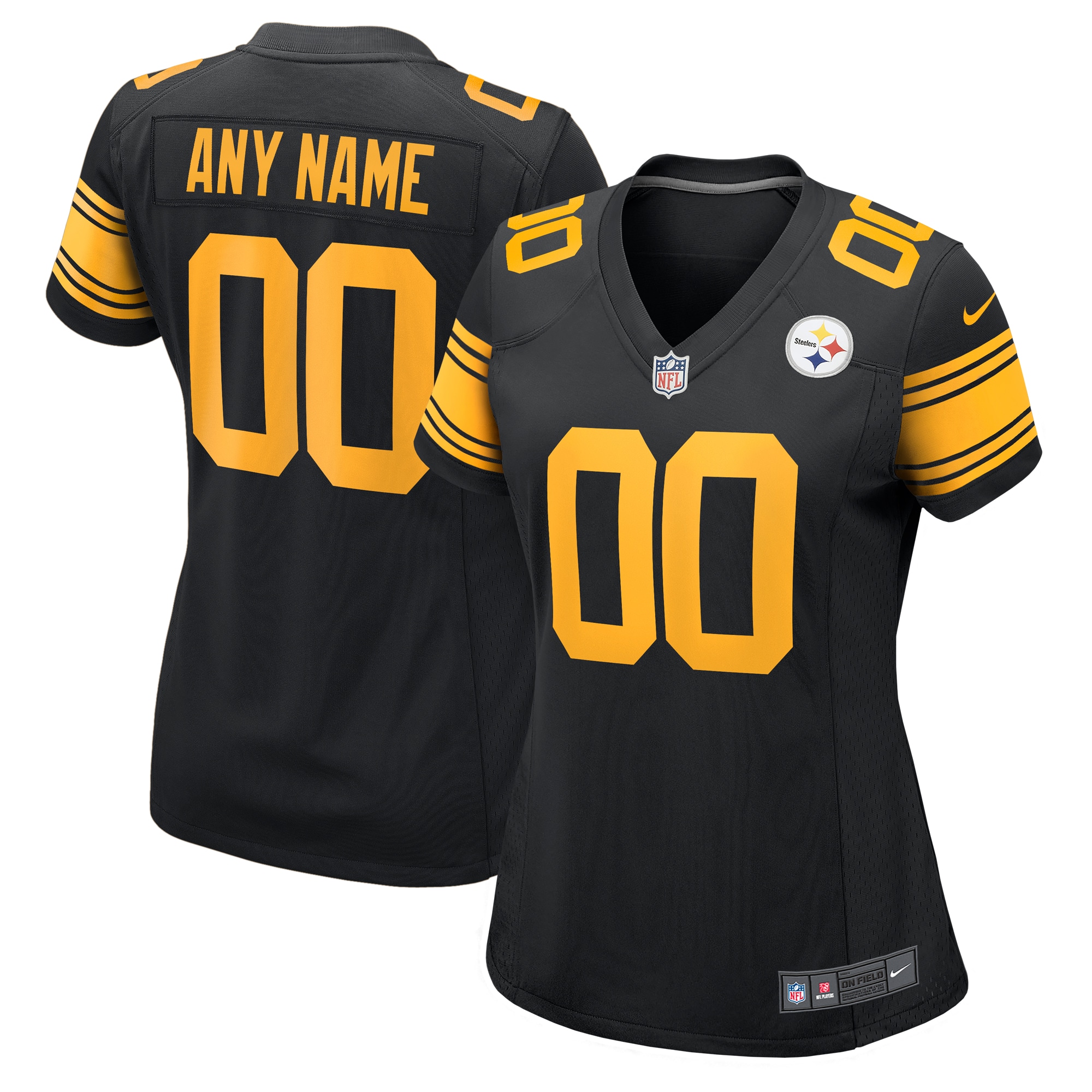 Pittsburgh Steelers Black Alternate Custom Game NFL Jersey Women's