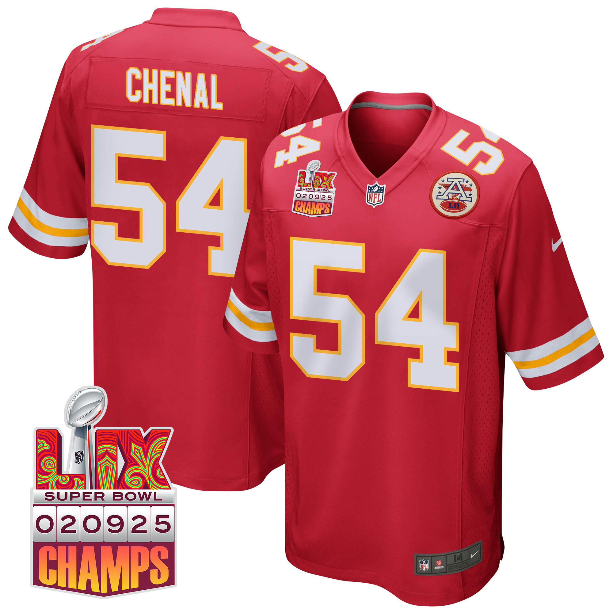 Leo Chenal 54 Kansas City Chiefs Super Bowl LIX Champions Patch Game Red NFL Jersey Men's