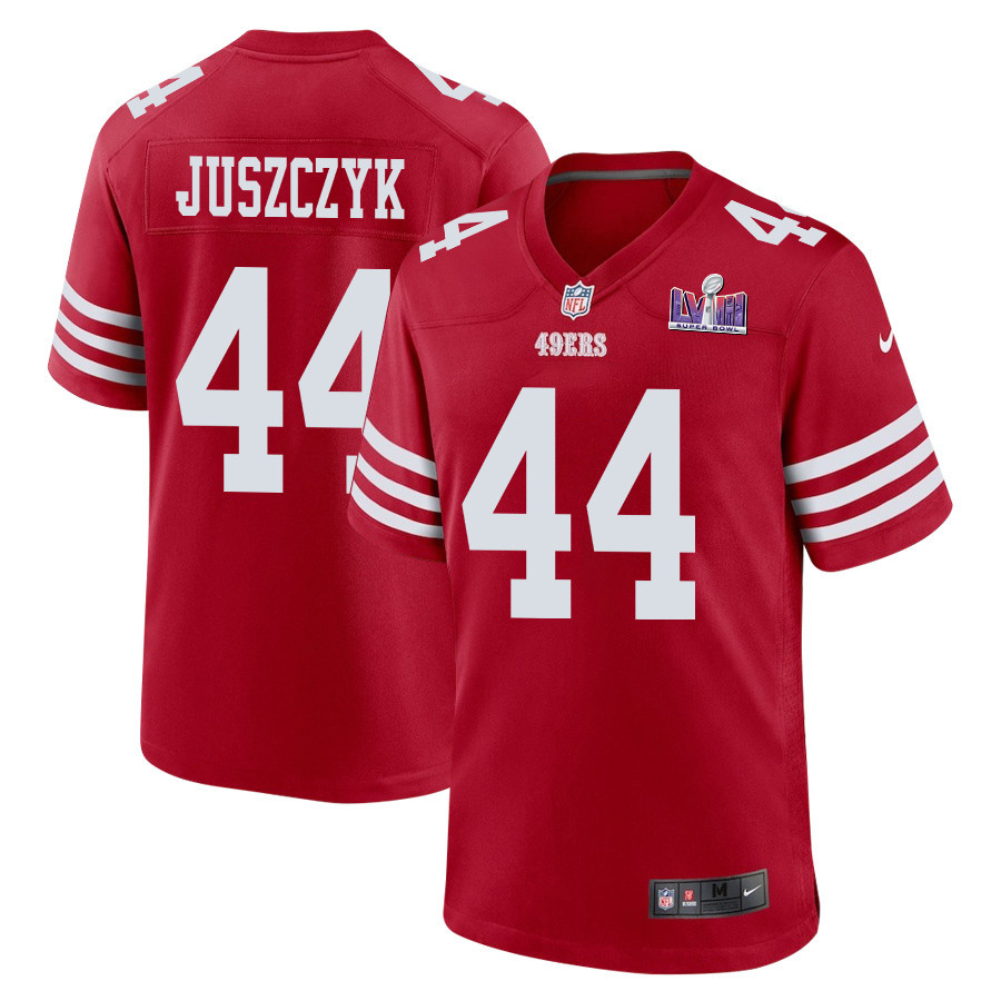 Kyle Juszczyk 44 San Francisco 49ers Super Bowl LVIII Patch Game Scarlet NFL Jersey Men's