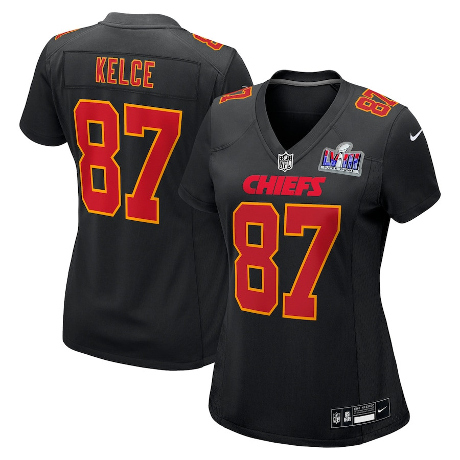 Travis Kelce 87 Kansas City Chiefs Super Bowl LVIII Fashion Game Carbon Black NFL Jersey Women's
