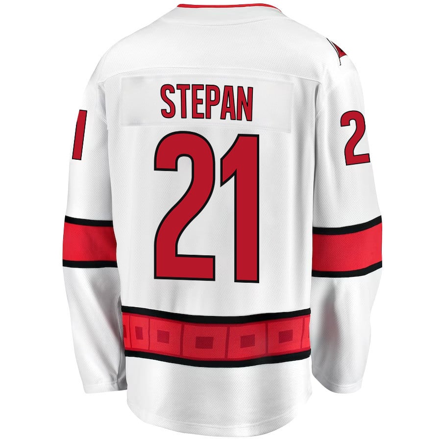 Derek Stepan 21 Carolina Hurricanes Stanley Cup 2023 Playoffs Patch Away Breakaway White NHL Jersey Men's
