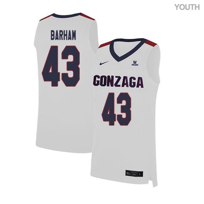 43 Drew Barha White Elite Gonzaga Bulldogs NCAA Jersey Youth