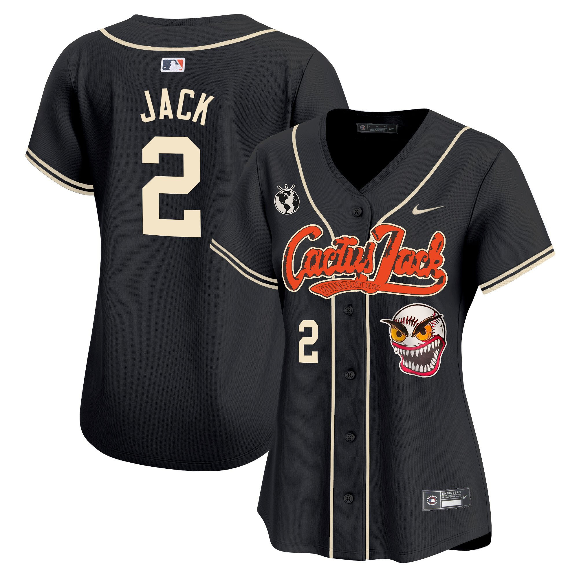 Jack 2 Houston Astros Cactus Jack Patch Black MLB Jersey Women's