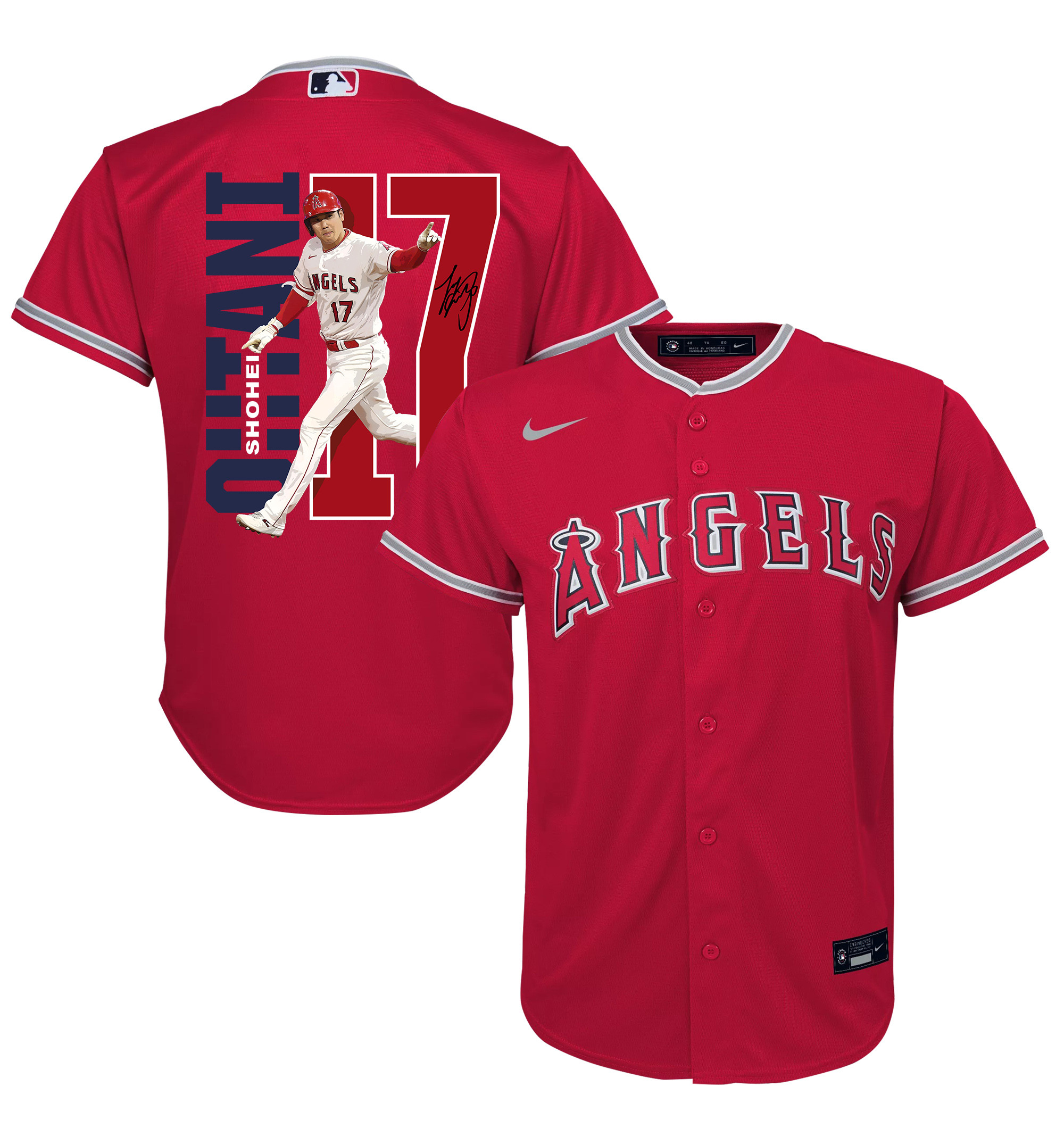 Shohei Ohtani 17 Los Angeles Angels Signed Run 2023 Alternate Player Red MLB Jersey Youth