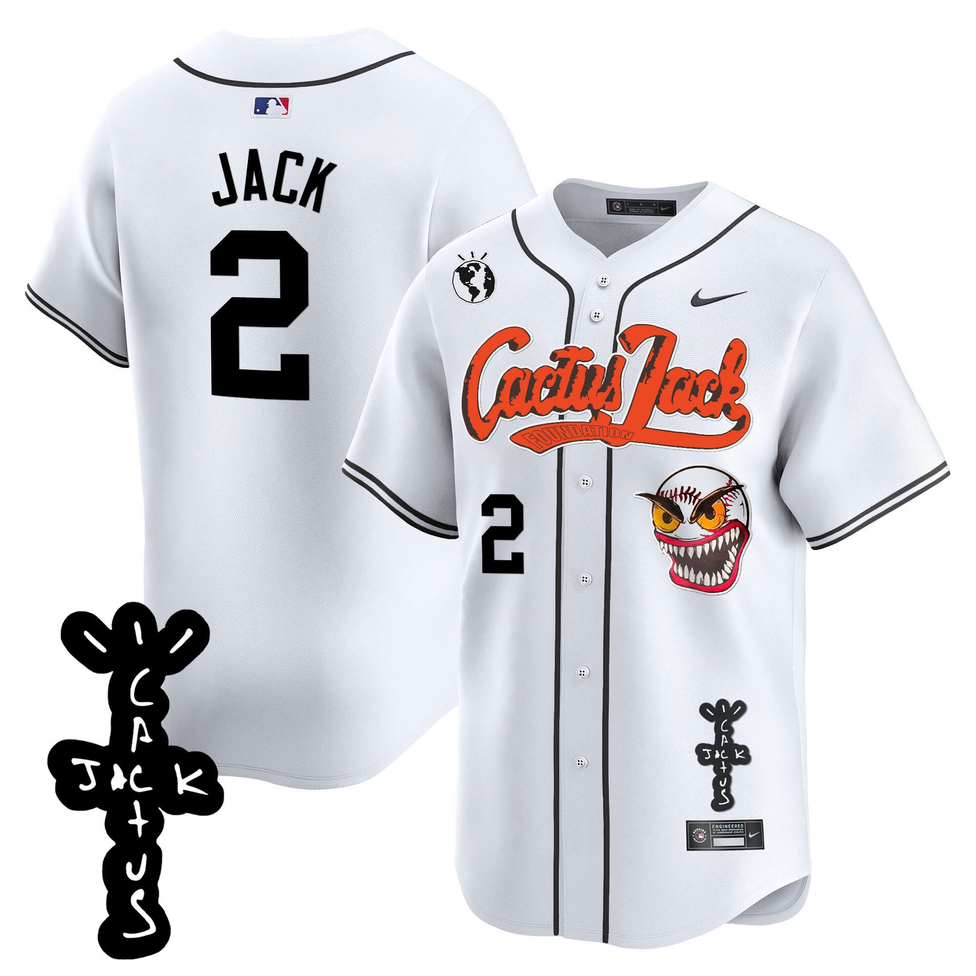 Jack 2 Houston Astros Cactus Jack Patch V2 White MLB Jersey Men's