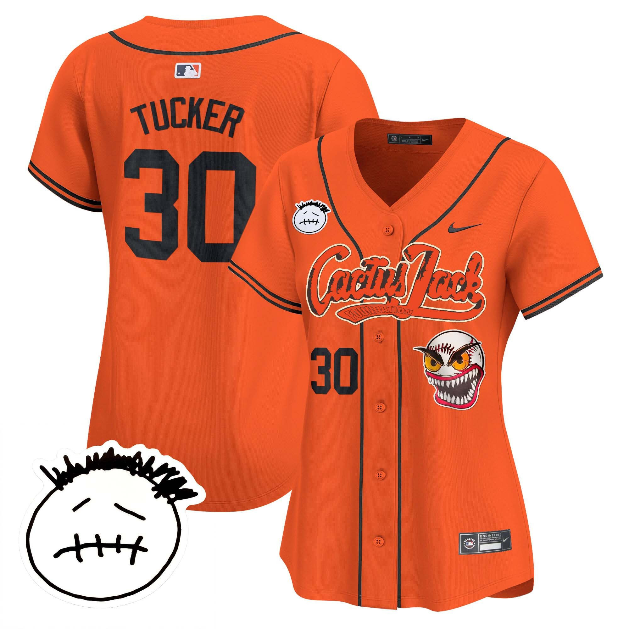 Kyle Tucker 30 Houston Astros Cactus Jack Patch V3 Orange MLB Jersey Women's