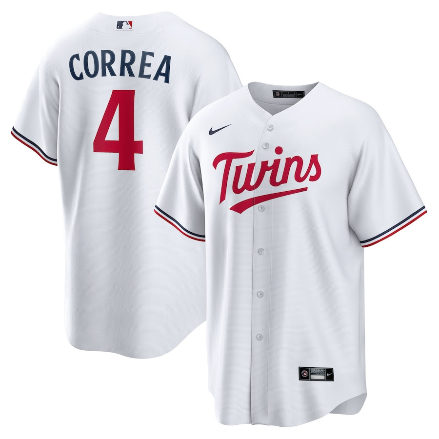 Carlos Correa 4 Minnesota Twins Team Logo Home White MLB Jersey Men's