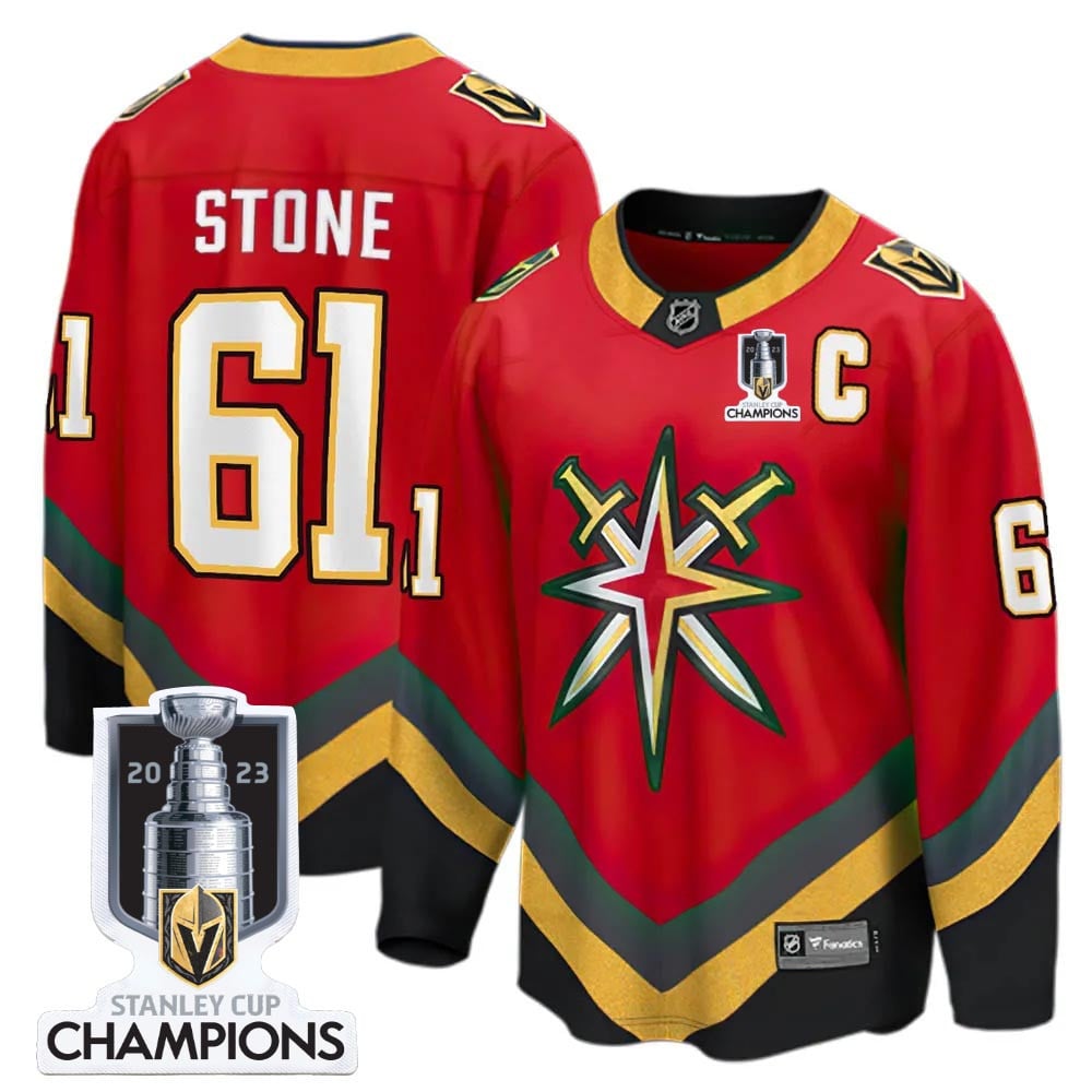 Mark Stone 61 Vegas Golden Knights 2023 Stanley Cup Champions Patch Reverse Editon Red NHL Jersey Men's
