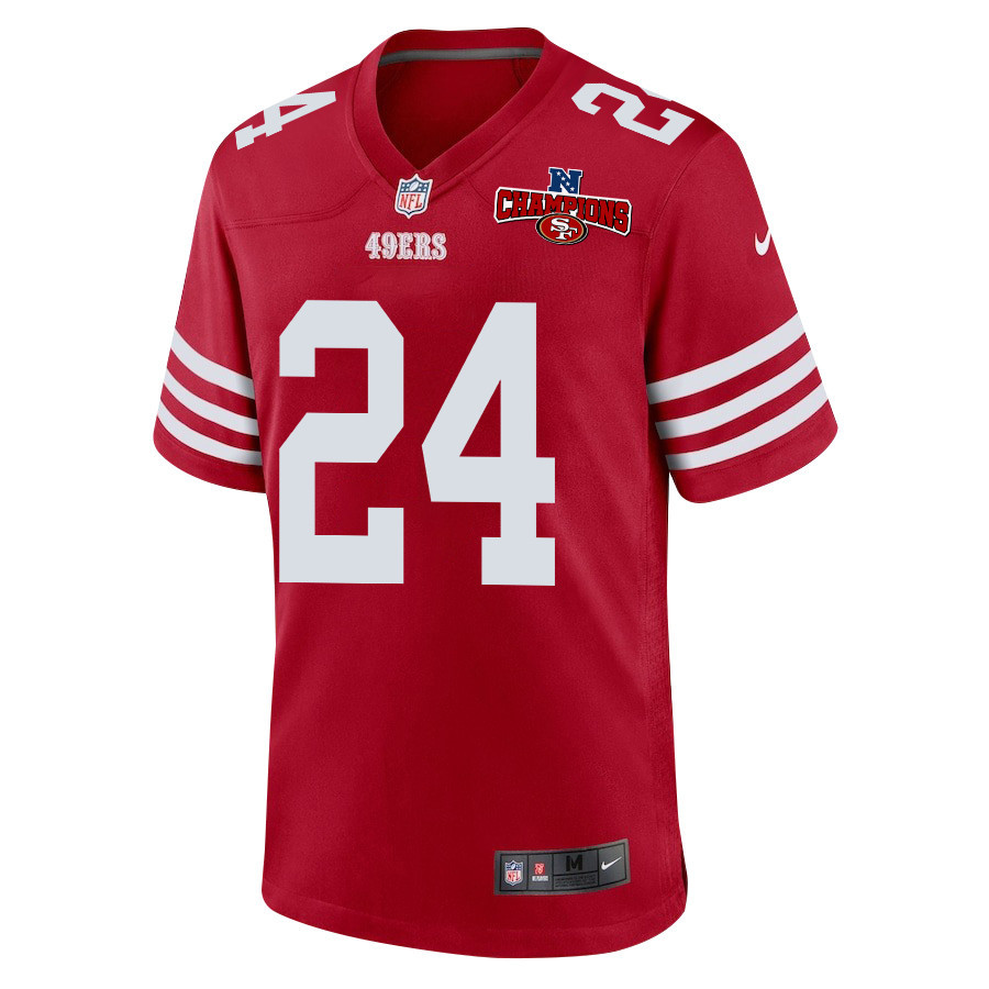 Jordan Mason 24 San Francisco 49ers NFC Champions Patch Game Scarlet NFL Jersey Men's