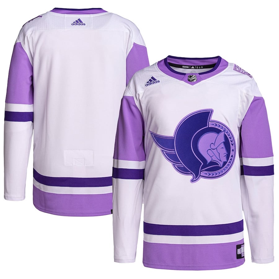 Ottawa Senators Fights Cancer Primegreen White/Purple NHL Jersey Men's