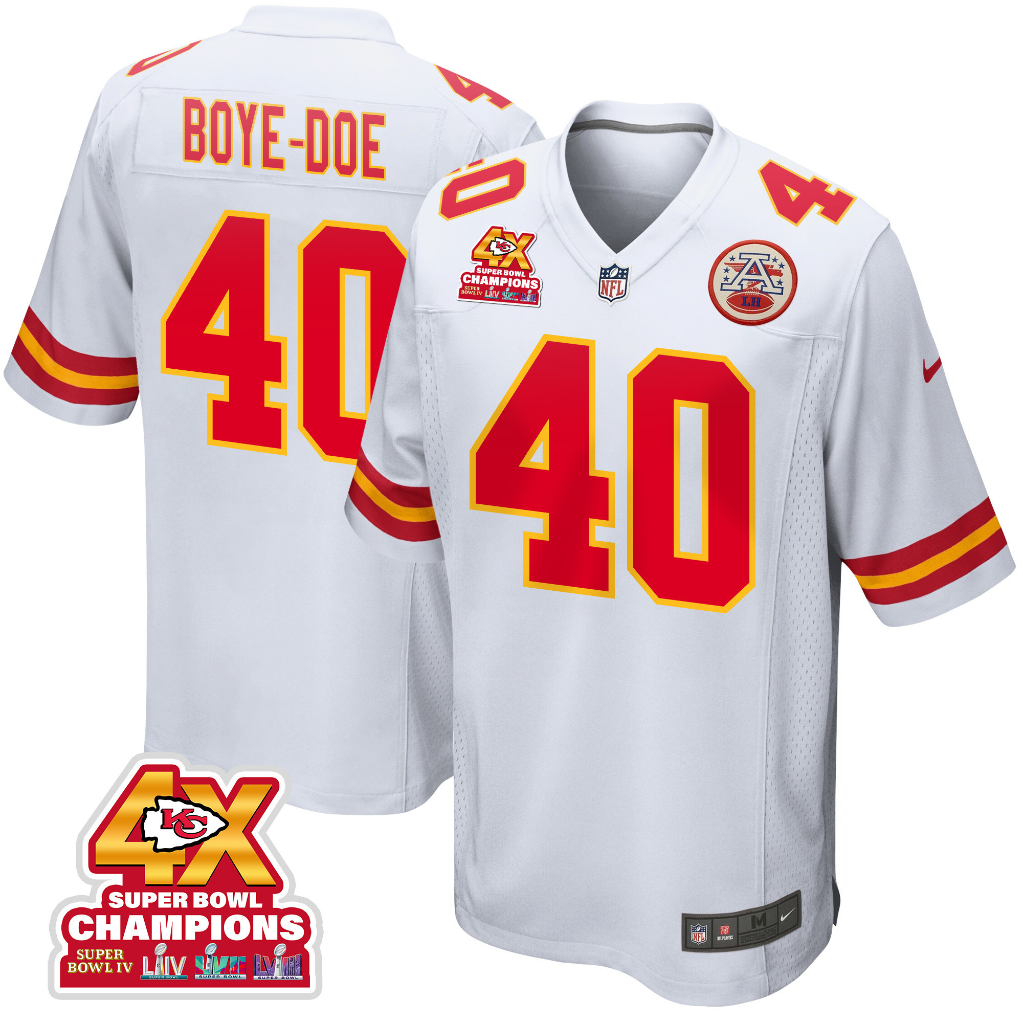 Ekow Boye-Doe 40 Kansas City Chiefs Super Bowl LVIII Champions 4X Game White NFL Jersey Men's