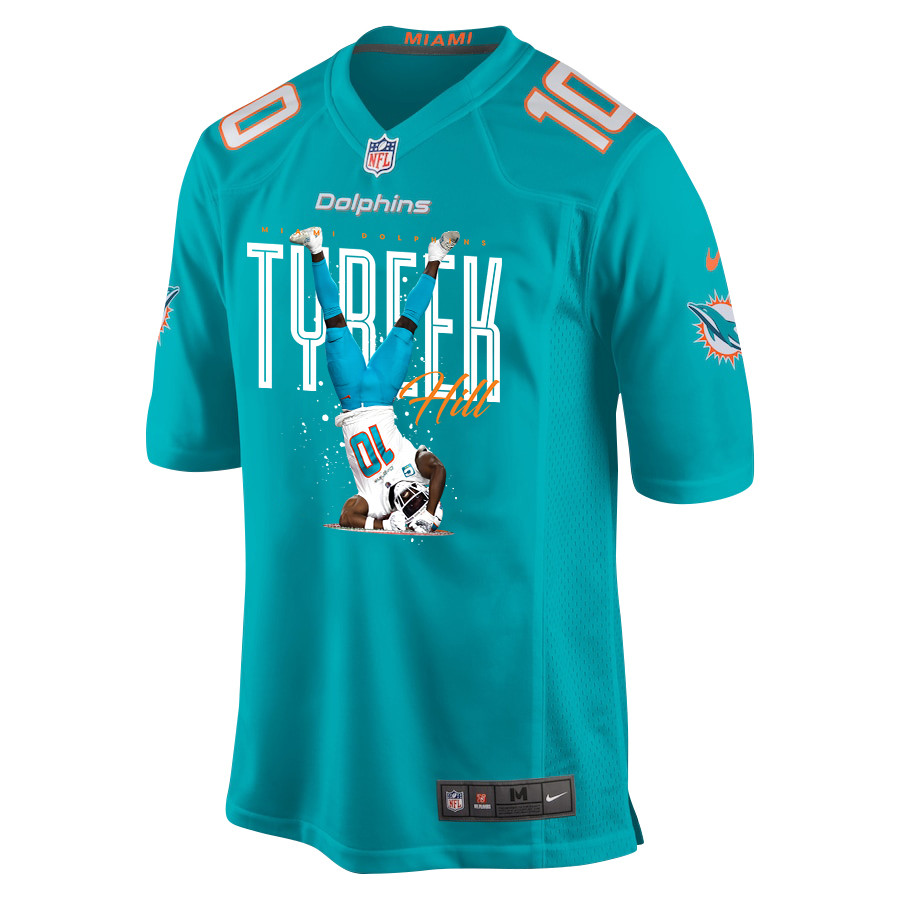 Tyreek Hill 10 Miami Dolphins Celebrating Game Aqua NFL Jersey Men's