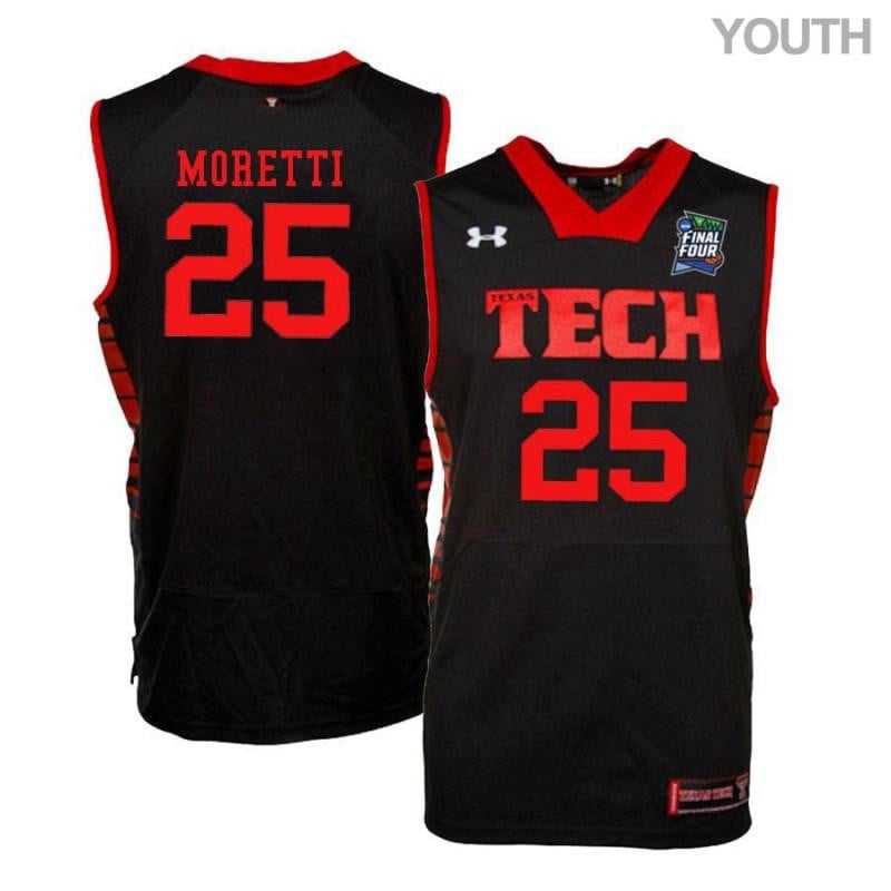 Under Armour 25 Davide Moretti Black Texas Tech Red Raiders NCAA Jersey Youth